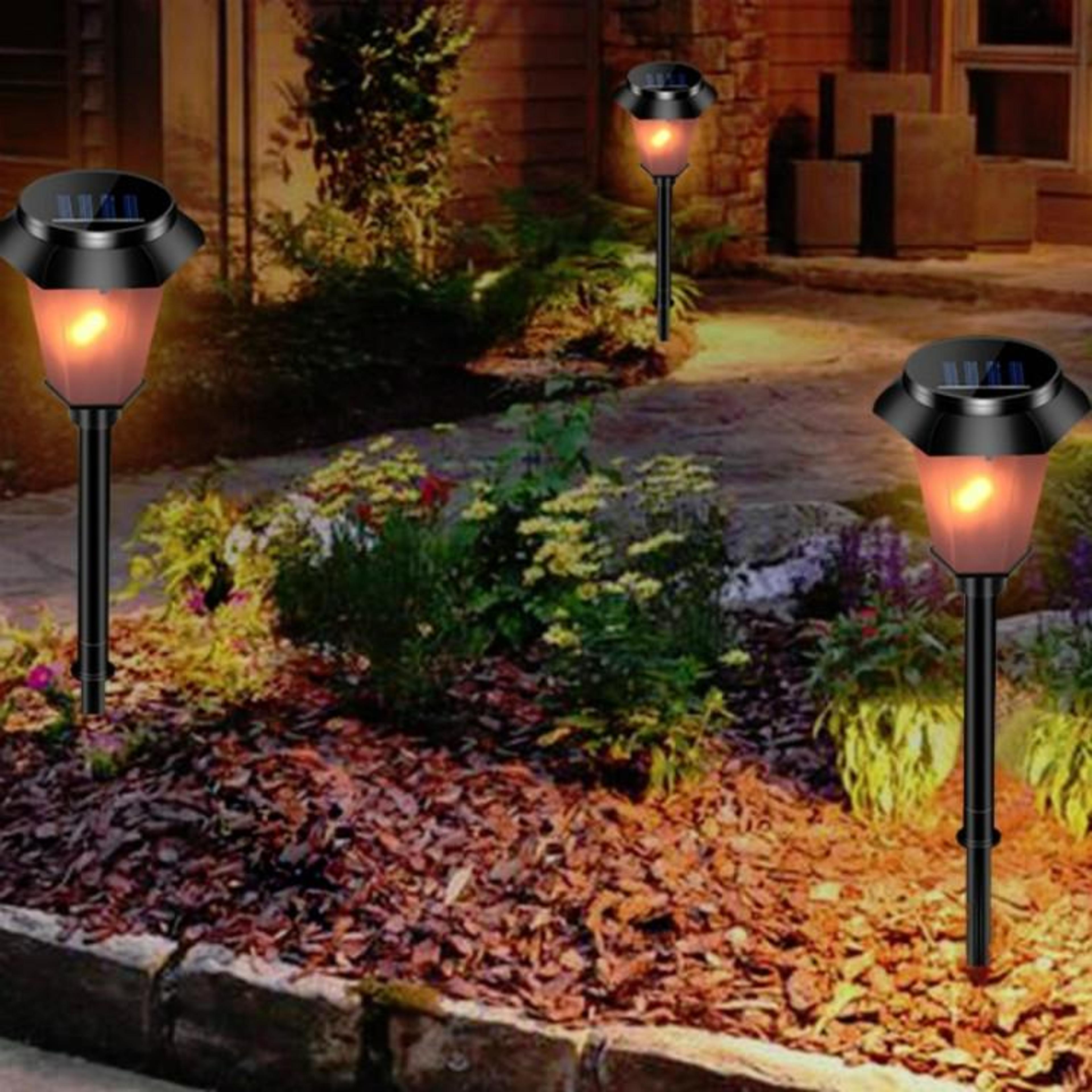 solar flame garden light outdoor flickering led landscape lamp