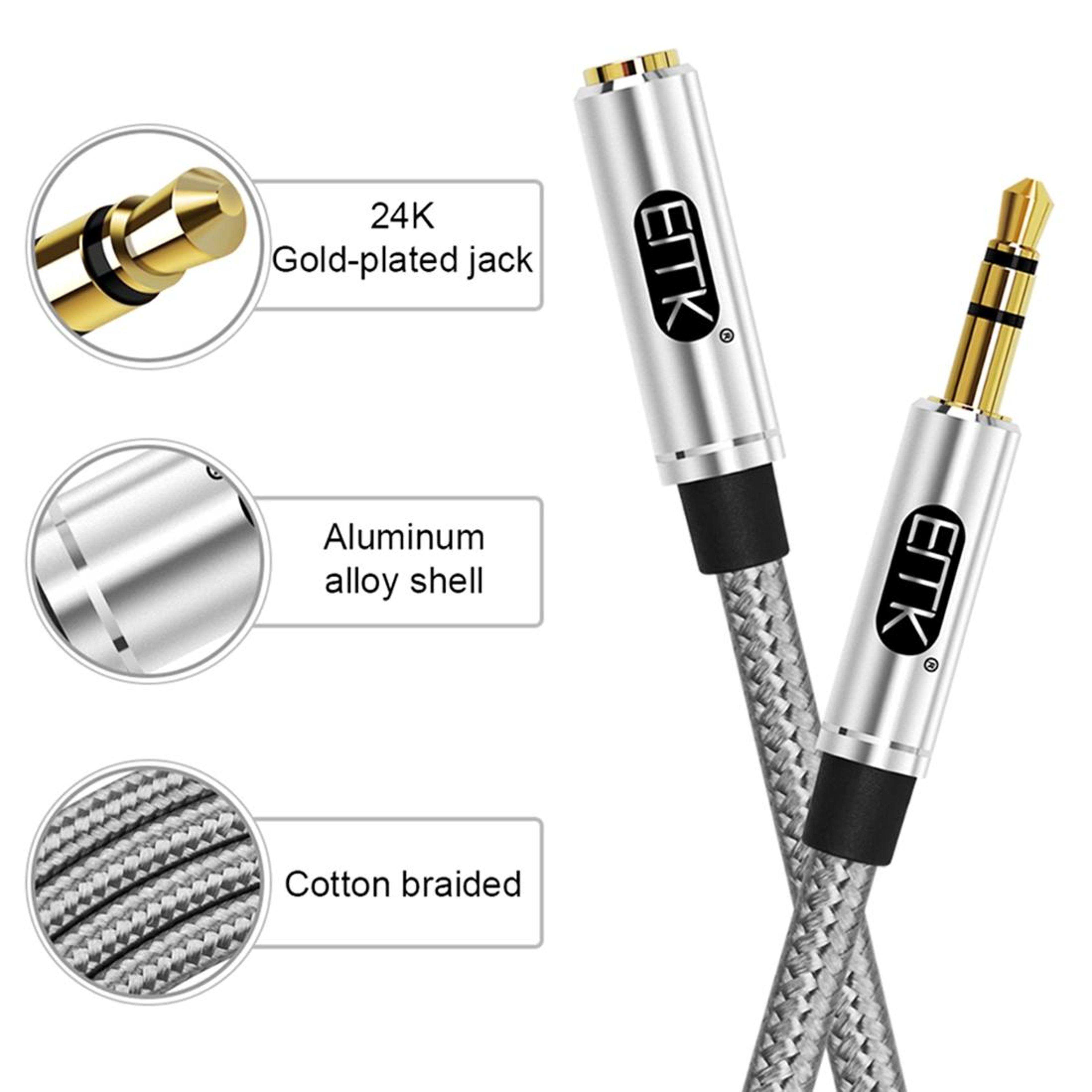 EMK Braided 35mm Audio Extension Cable With Gold Plated Connector For Headphones Speakers  Laptops 3