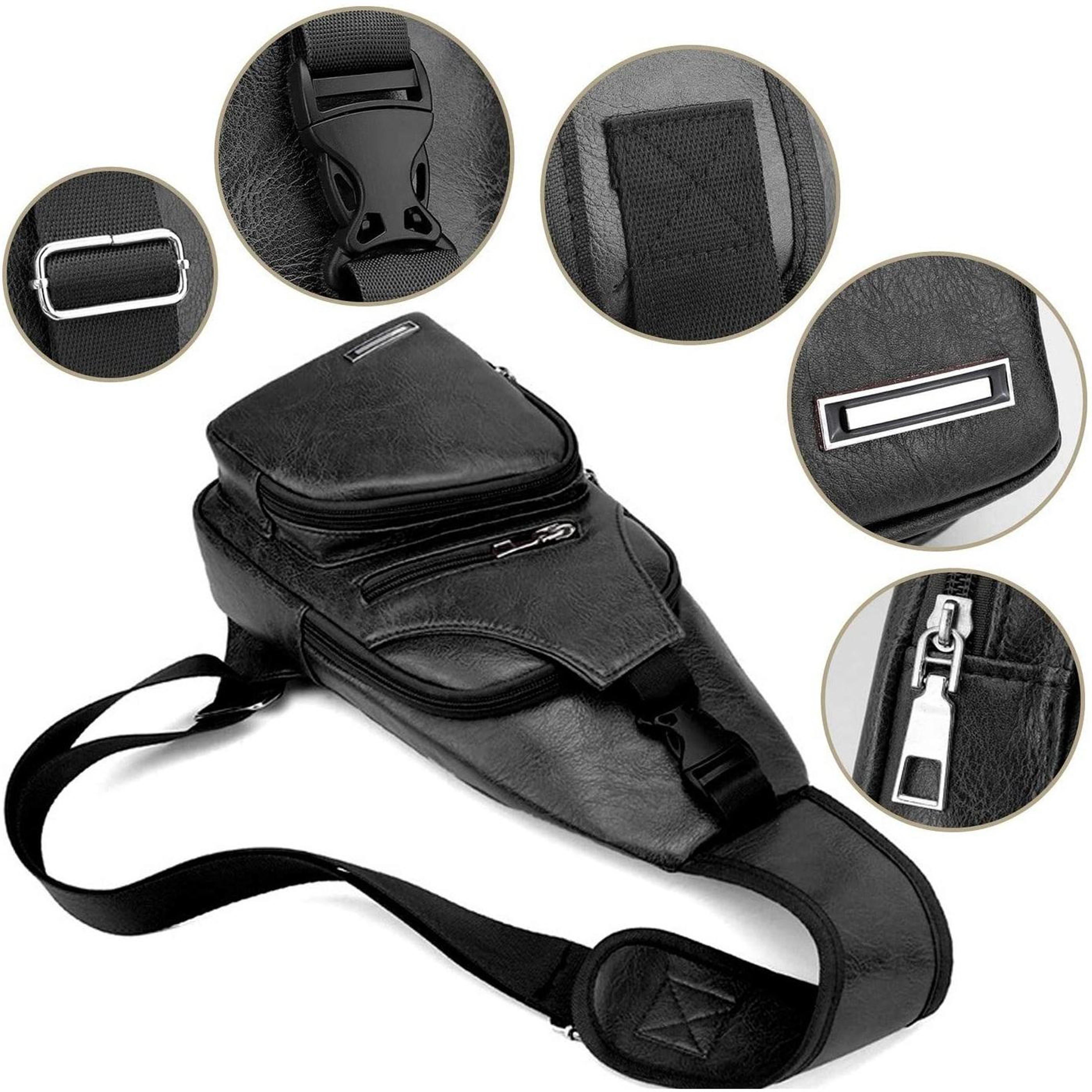 UrbanCharge Waterproof PU Leather Chest Bag With USB Port For Men 3