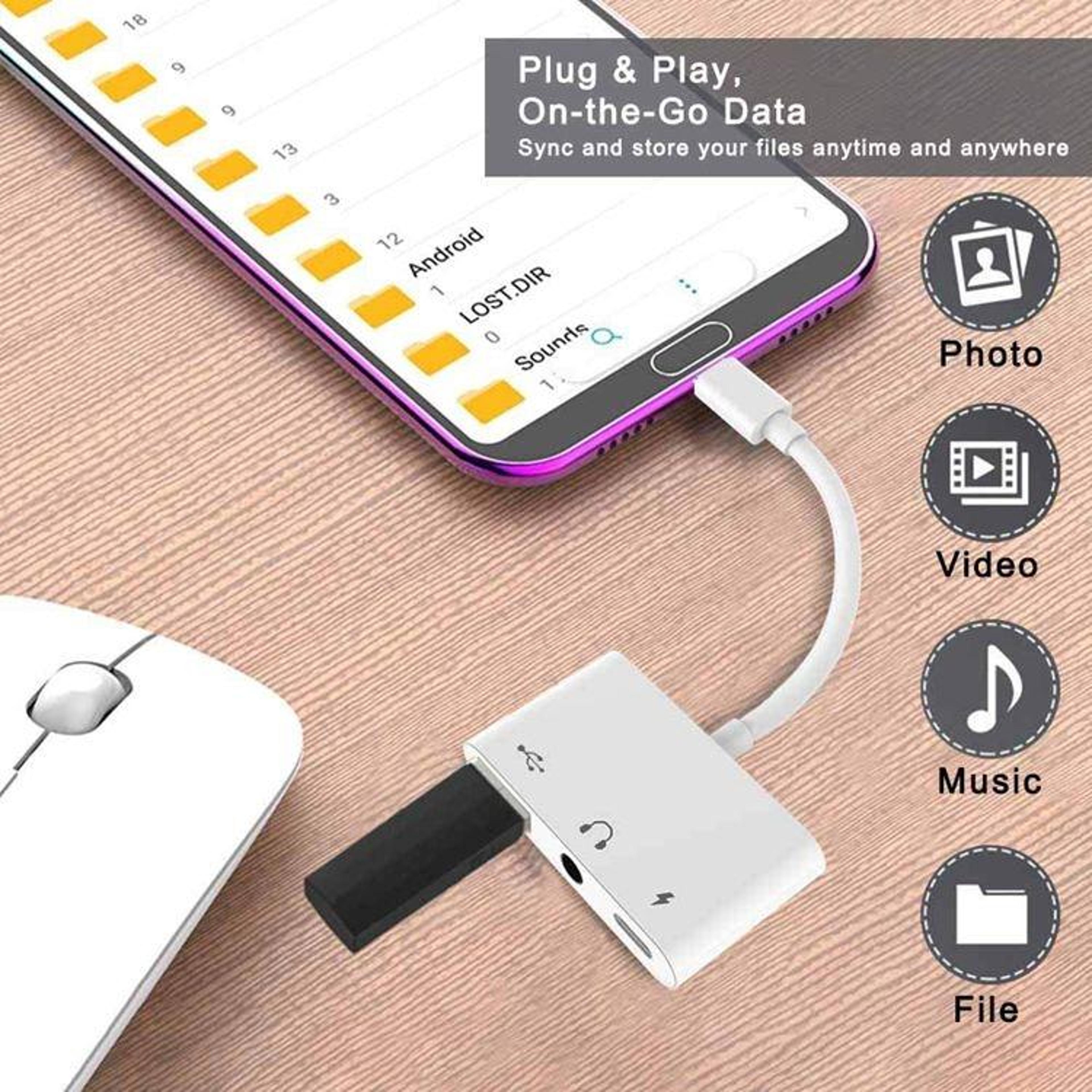 3 In 1 USB C OTG Adapter With 35mm Headphone Jack Fast Charging  USB Audio Splitter 5