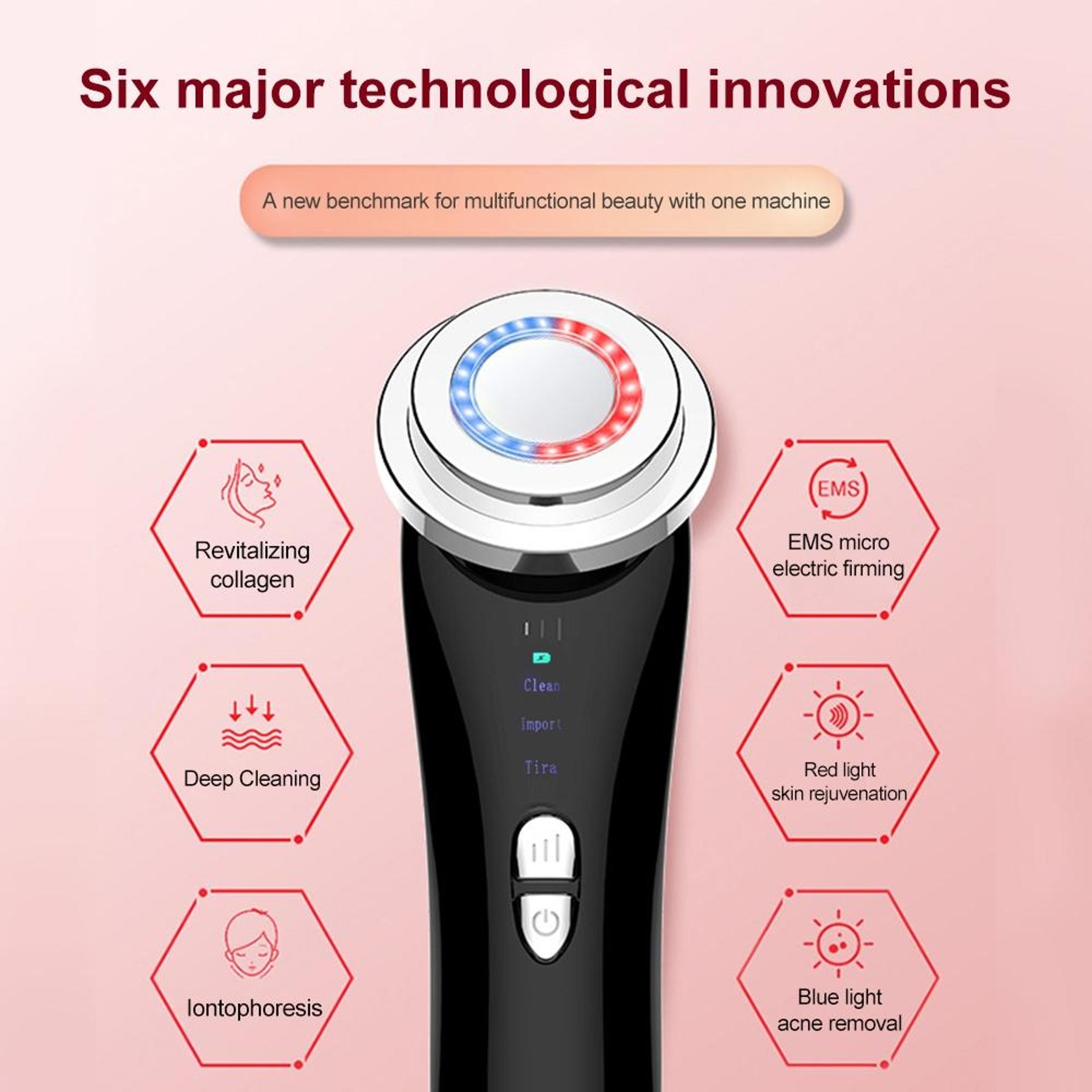 Ultrasonic LED Facial Massager With Ion Therapy And Red Blue Light Skincare Device 7