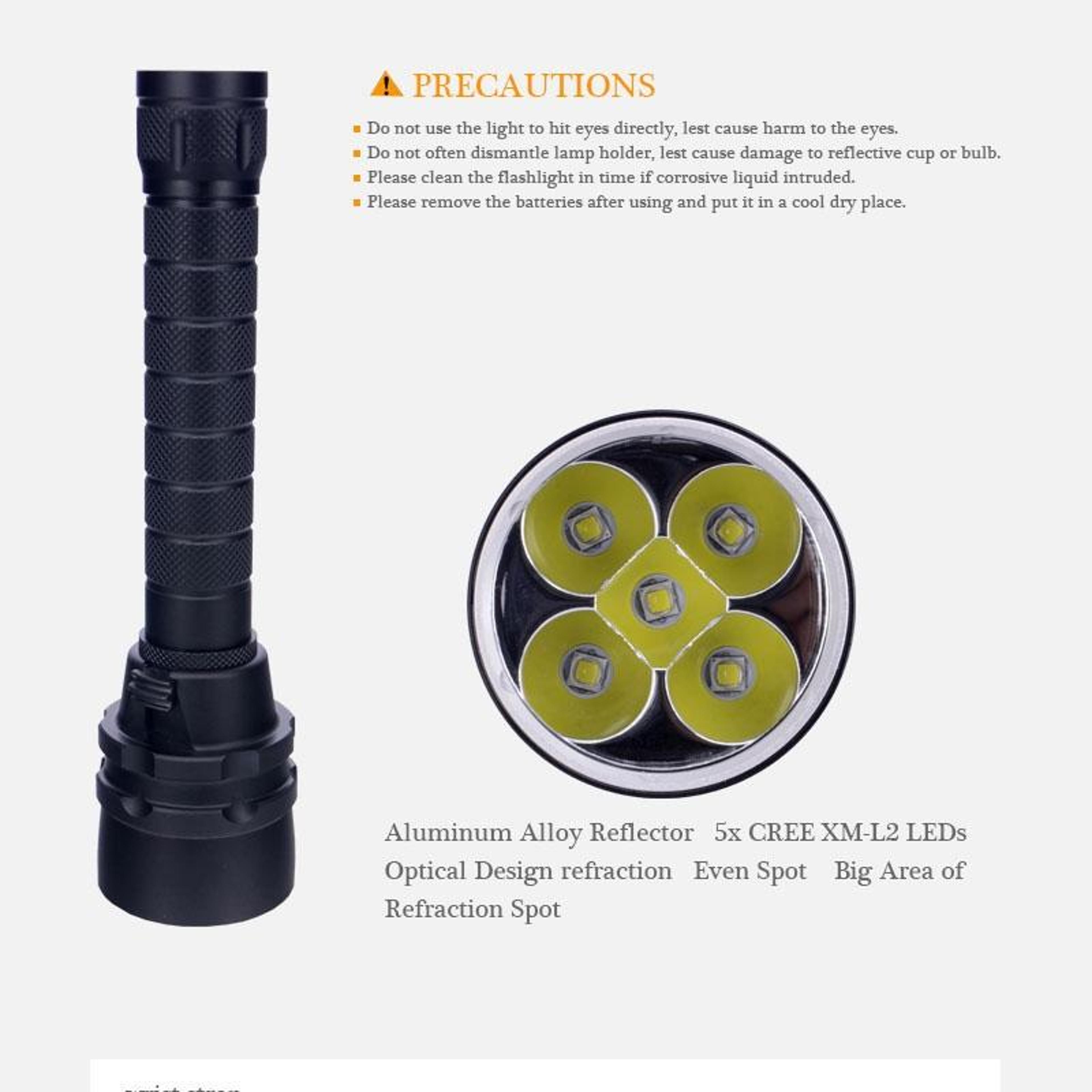 6800LM Diving Flashlight With 5 XM L2 LEDs 150M Waterproof Underwater Torch 6