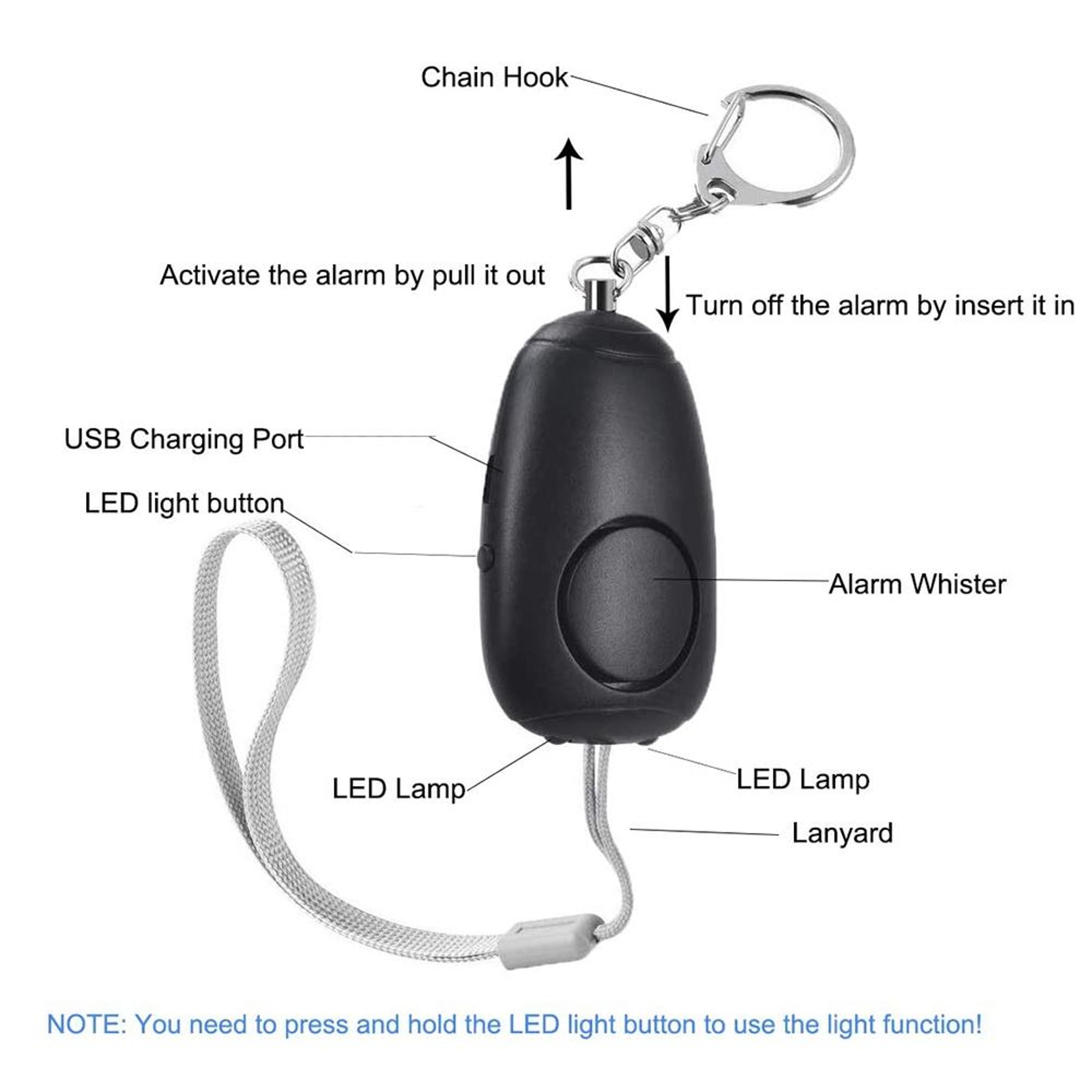 Premium 130dB Personal Safety Alarm Keychain With Dual Bright LEDs 2