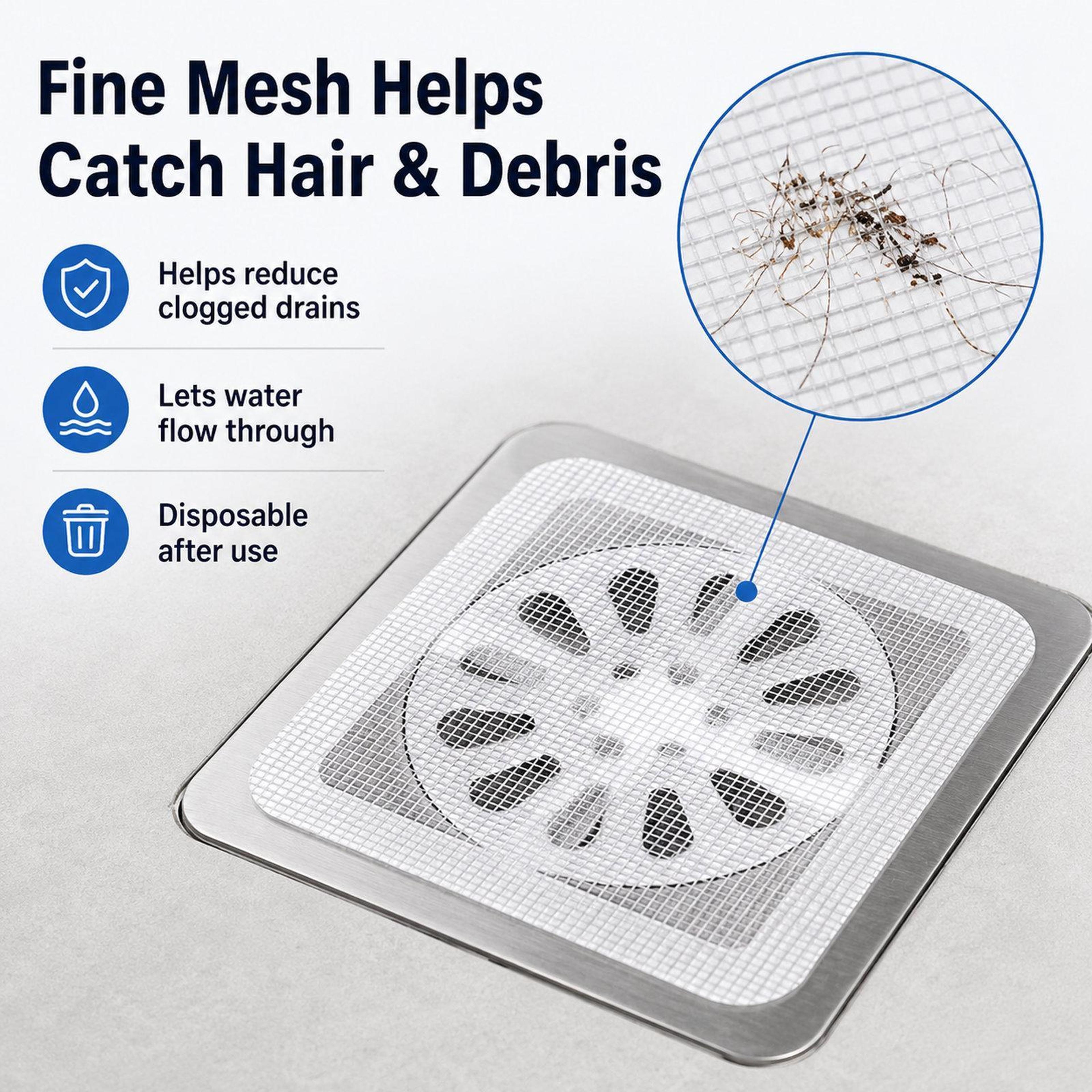 Disposable Shower Drain Hair Catcher Mesh Covers 1