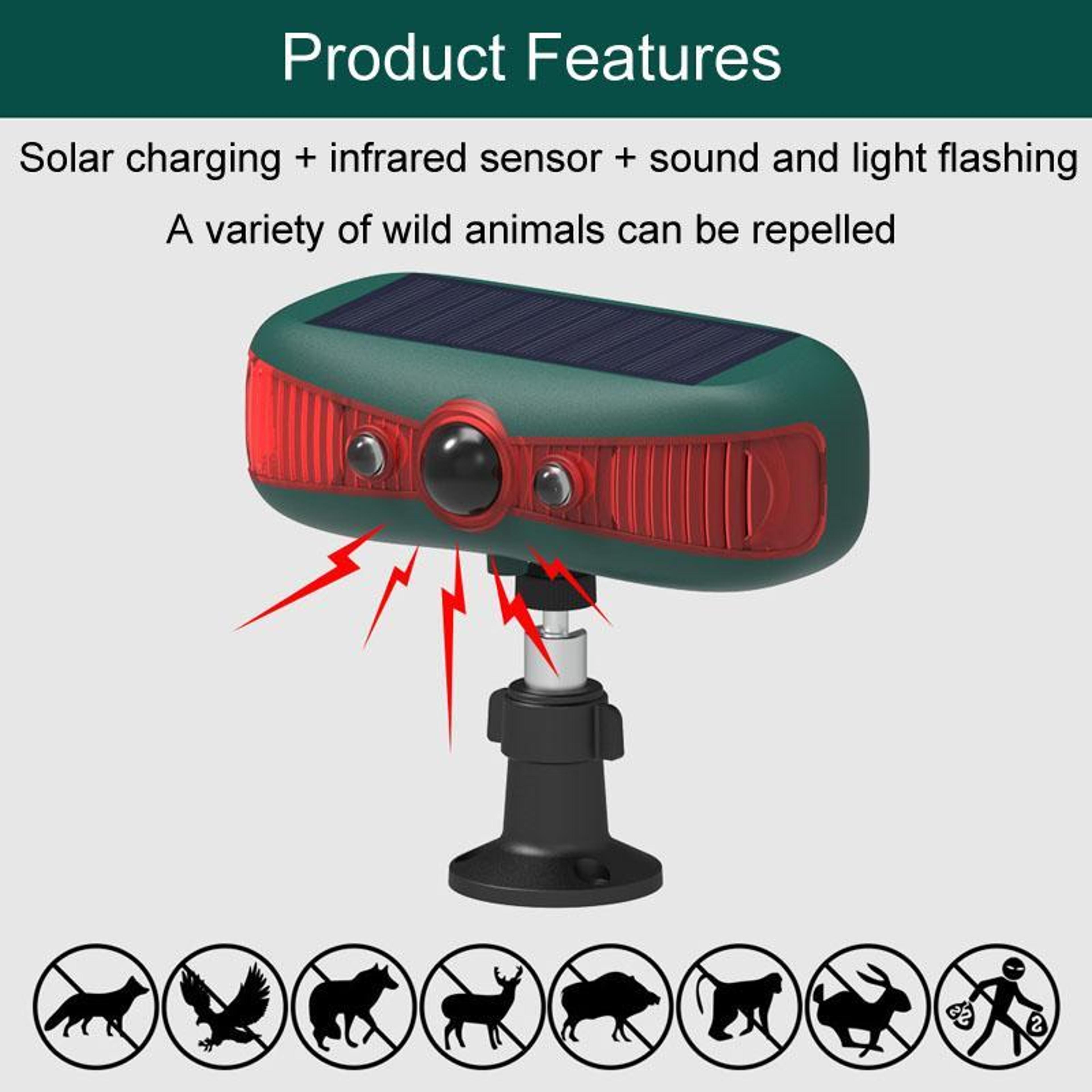 Solar Outdoor Motion Sensor Animal Repeller With Infrared Alarm  Sound Light 4