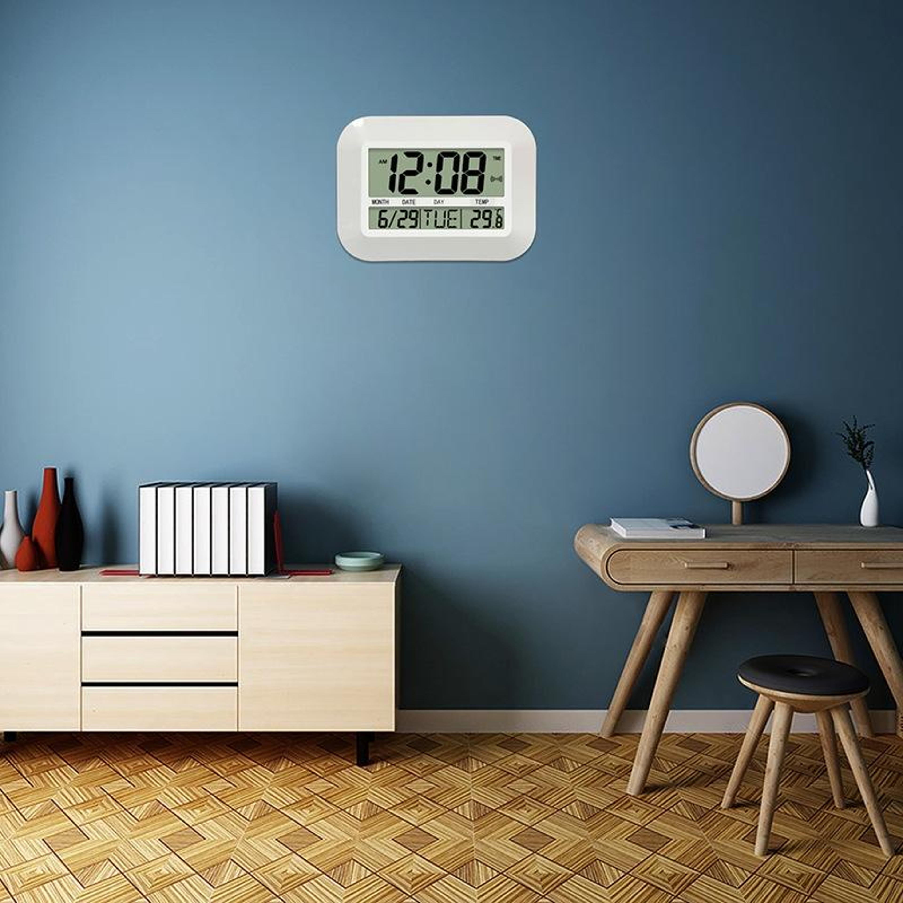 large display digital wall clock with alarm, temperature & calendar display