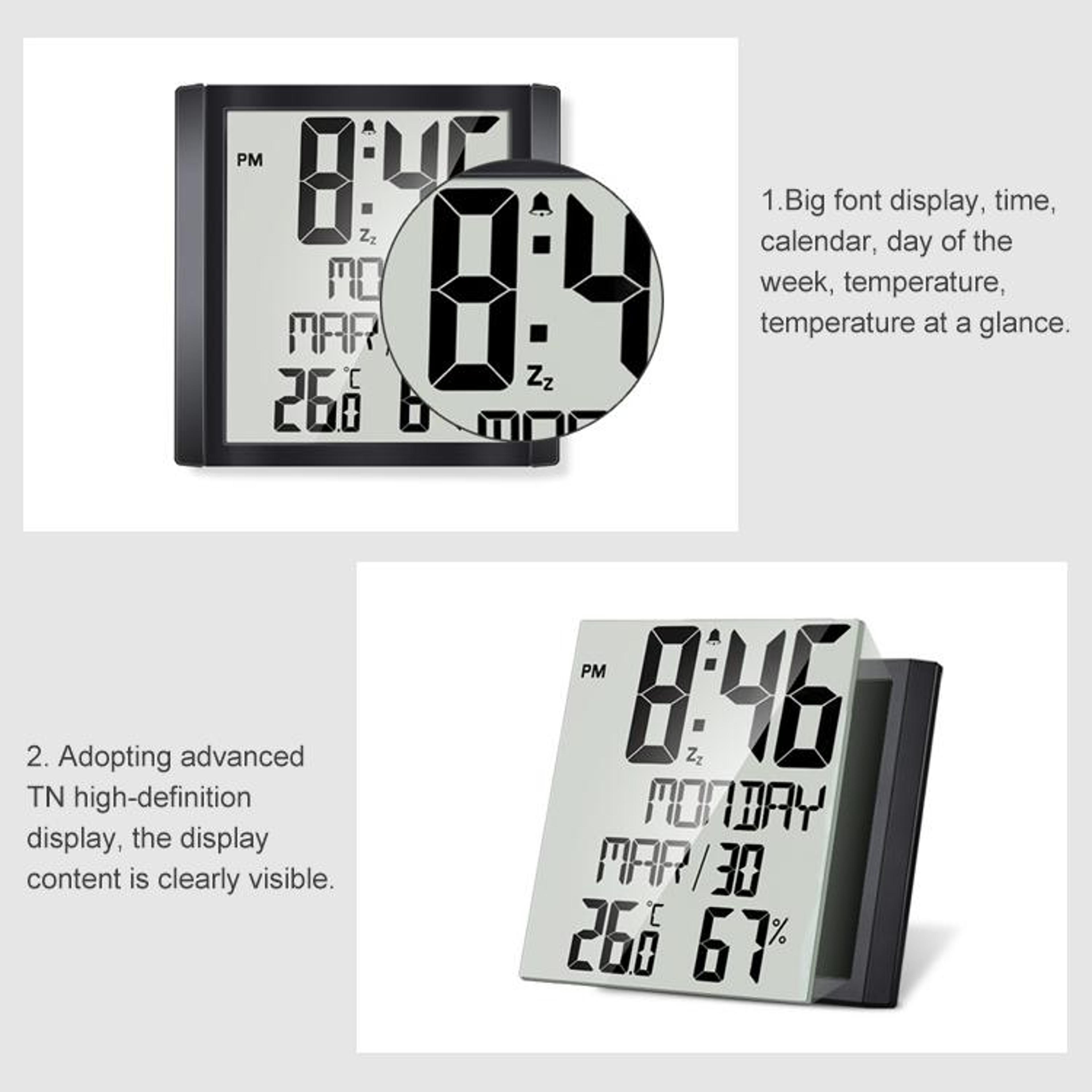 Large Screen Digital Wall Clock With Temperature  Humidity Monitor 3