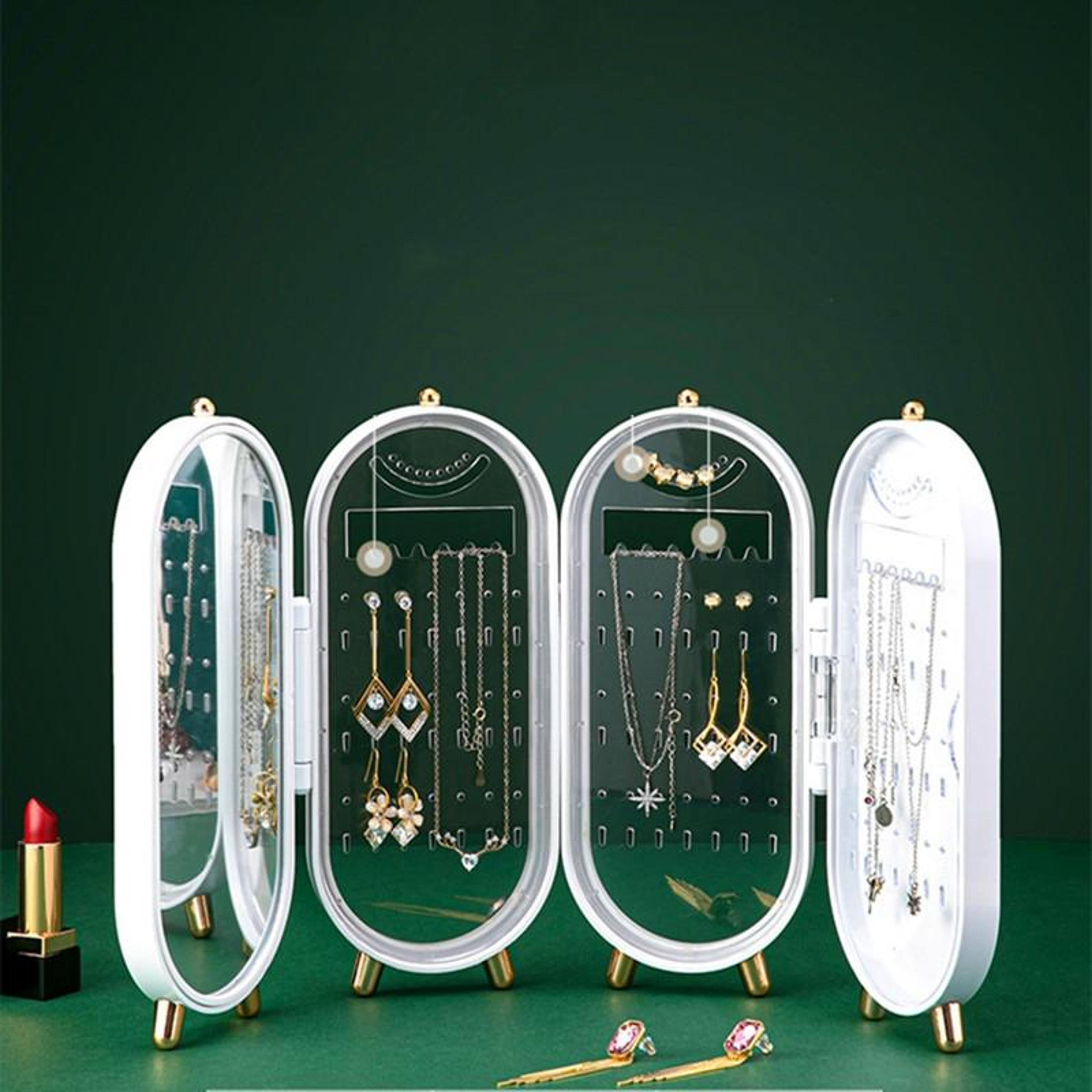 foldable jewelry storage box with mirror portable jewelry organizer for earrings, necklaces & bracelets