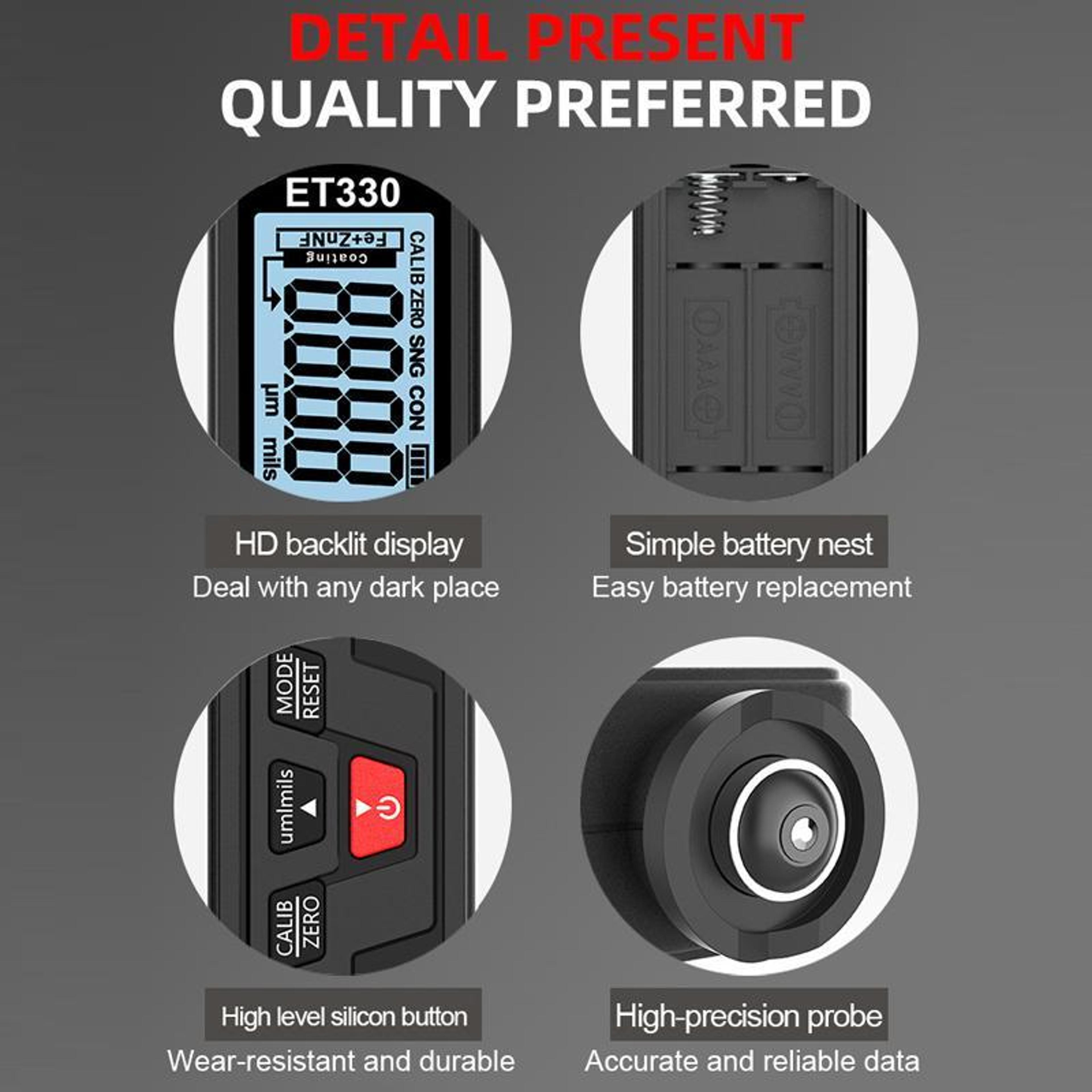 Mingzheng ET330 Digital Coating Thickness Gauge Paint Thickness Meter For Iron Aluminum  Zinc 9