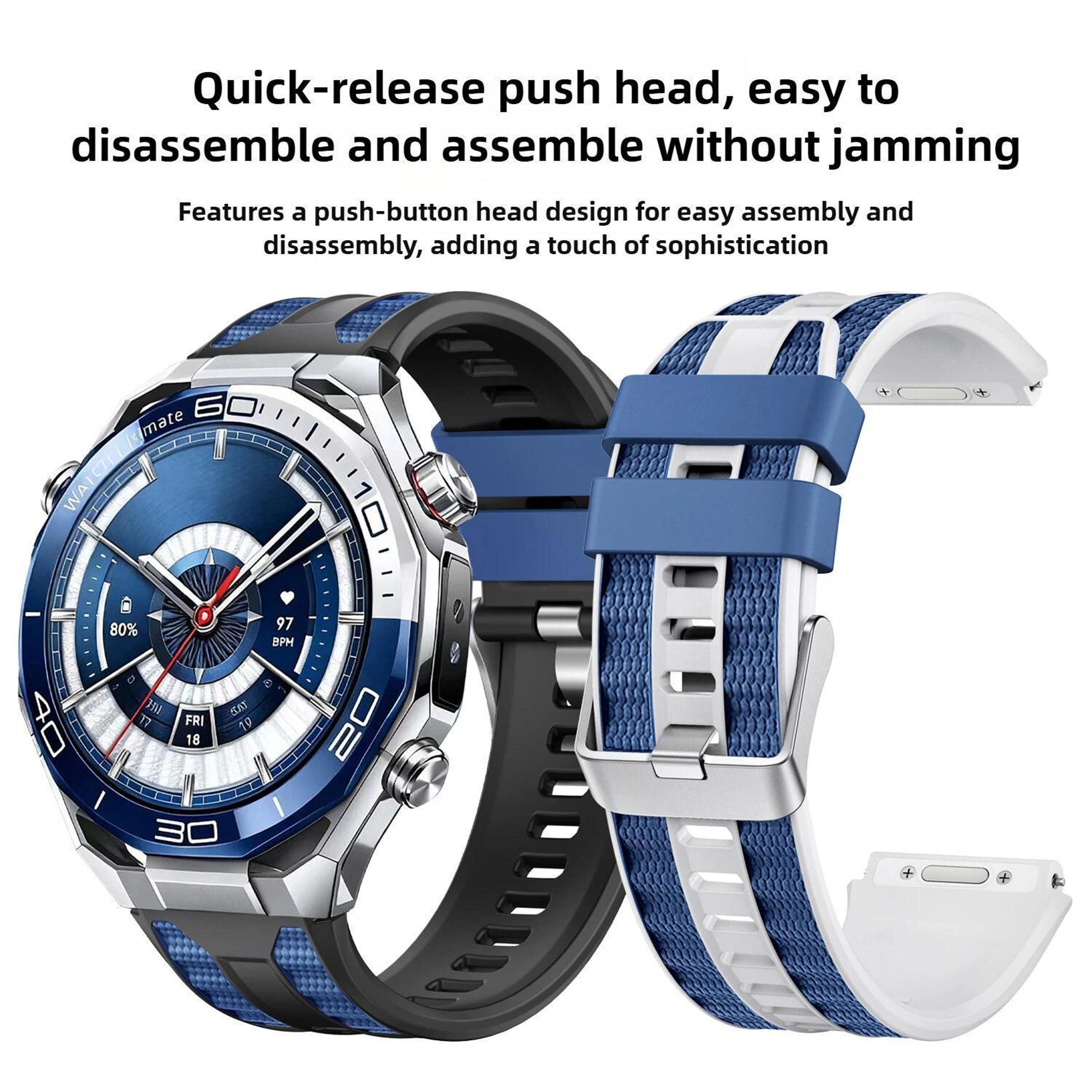 Huawei Watch Ultimate 2 Silicone Watch Band Two Color Sport Replacement Strap With Push Button Clas 8