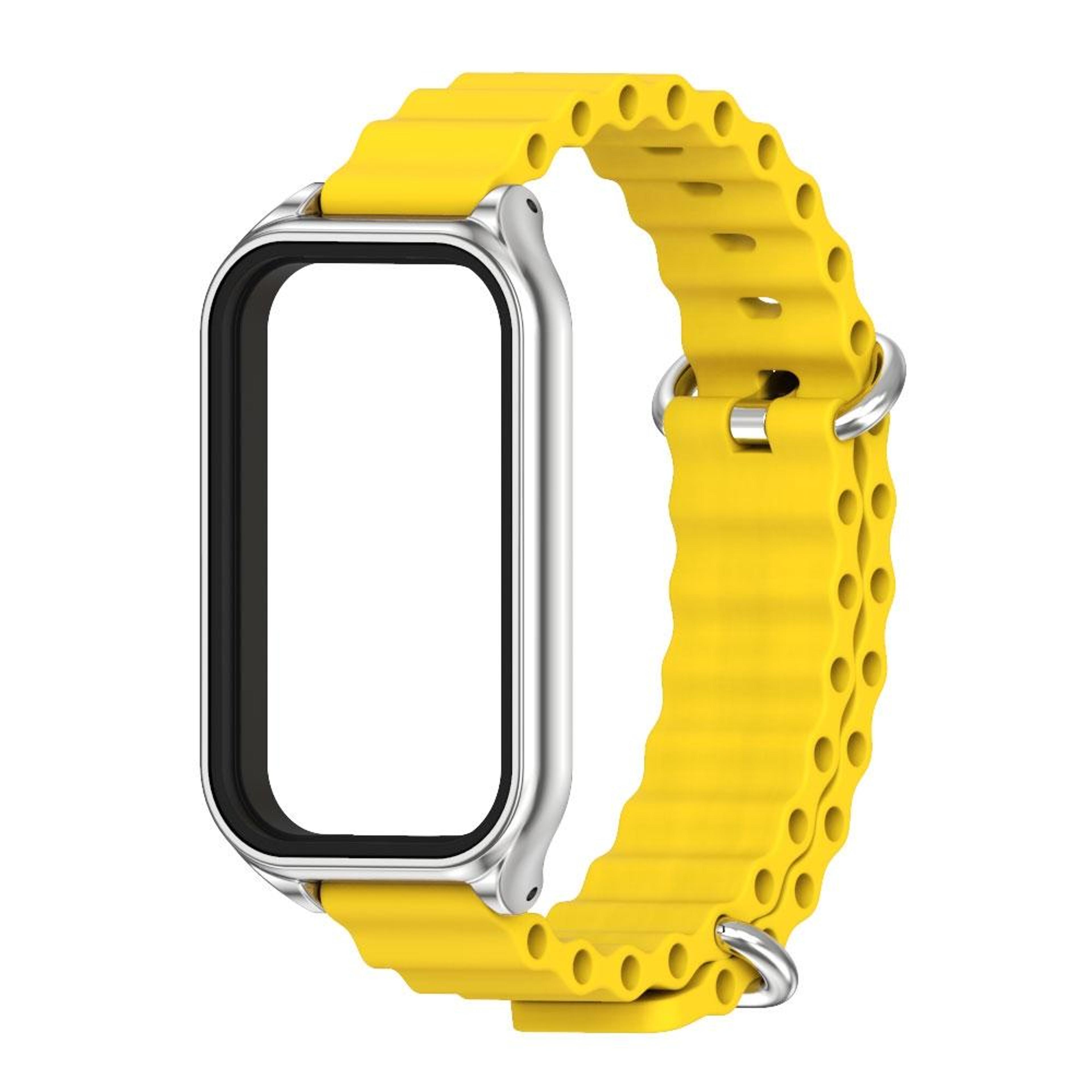 Mijobs Ocean Silicone Watch Band With Metal Shell For Xiaomi Smart Band 8 Active Redmi Band 2 3