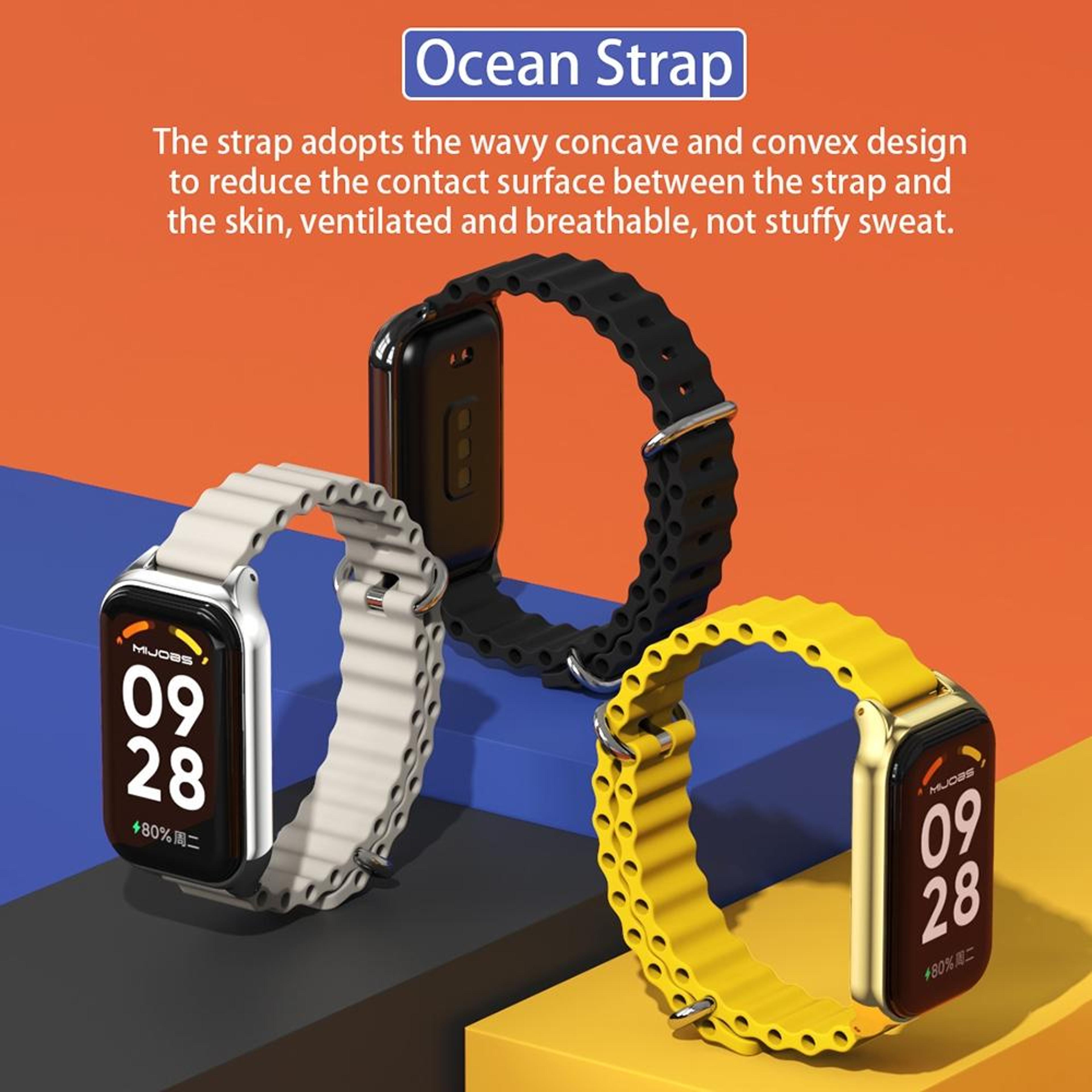 Mijobs Ocean Silicone Watch Band With Metal Shell For Xiaomi Smart Band 8 Active Redmi Band 2 5