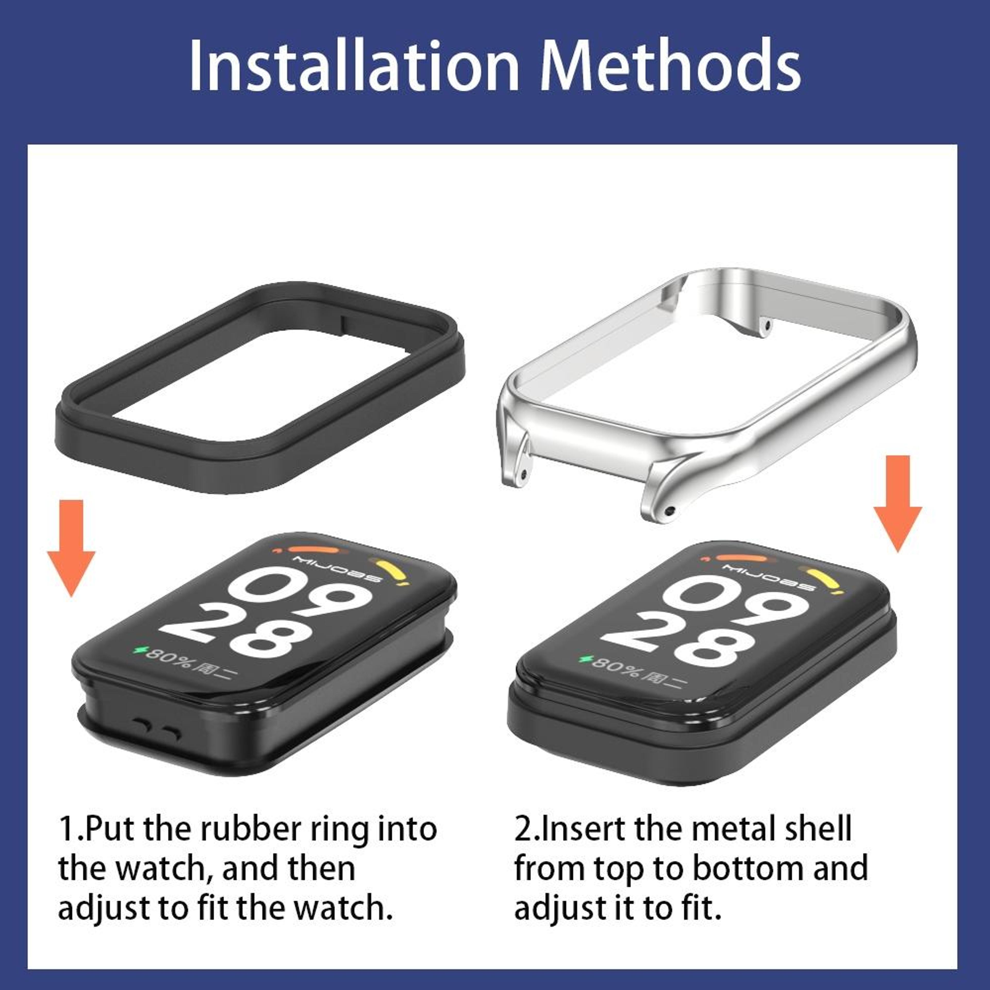 Mijobs Ocean Silicone Watch Band With Metal Shell For Xiaomi Smart Band 8 Active Redmi Band 2 8