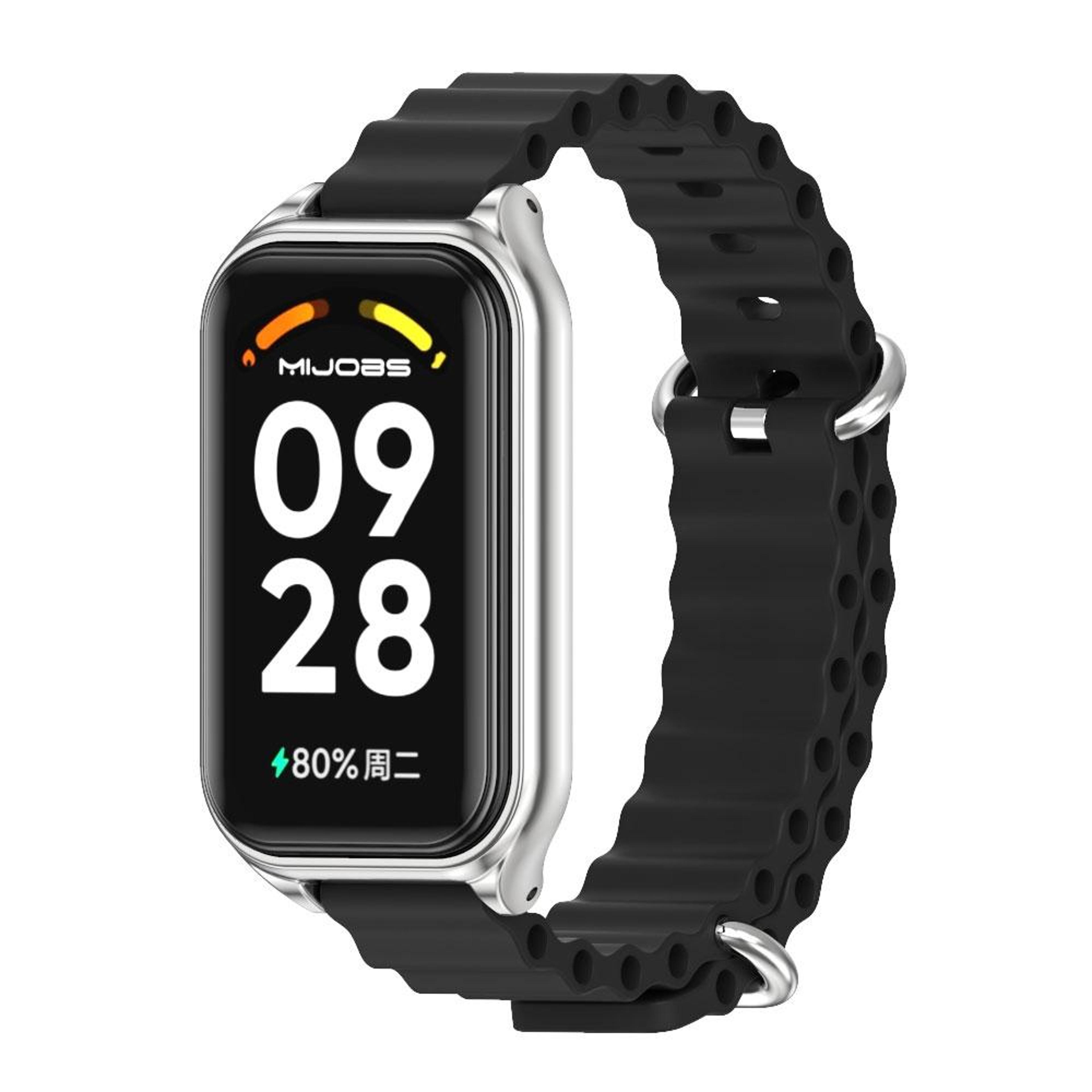 Mijobs Ocean Silicone Watch Band With Metal Shell For Xiaomi Smart Band 8 Active Redmi Band 2 1