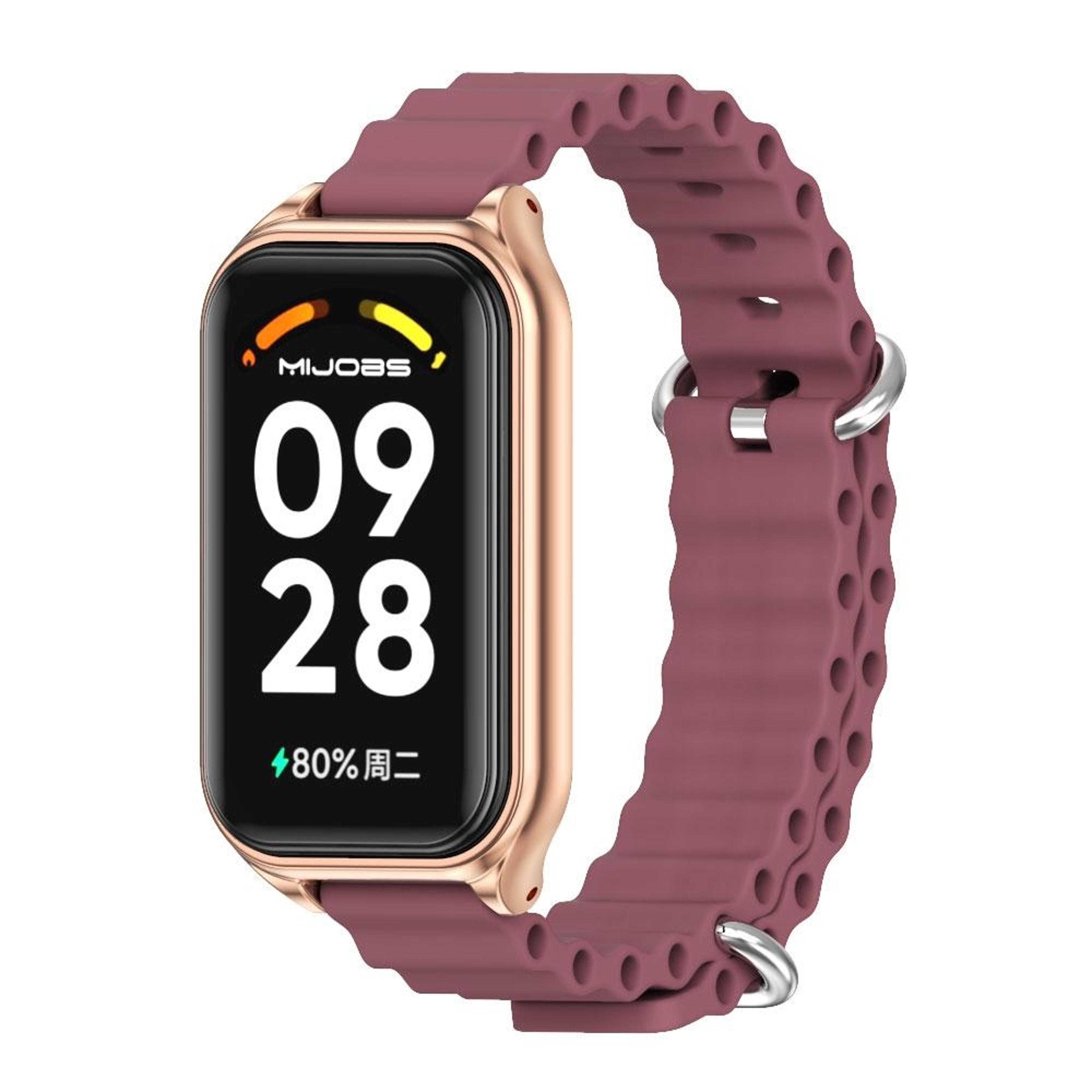 Mijobs Ocean Silicone Watch Band With Metal Shell For Xiaomi Smart Band 8 Active Redmi Band 2 2
