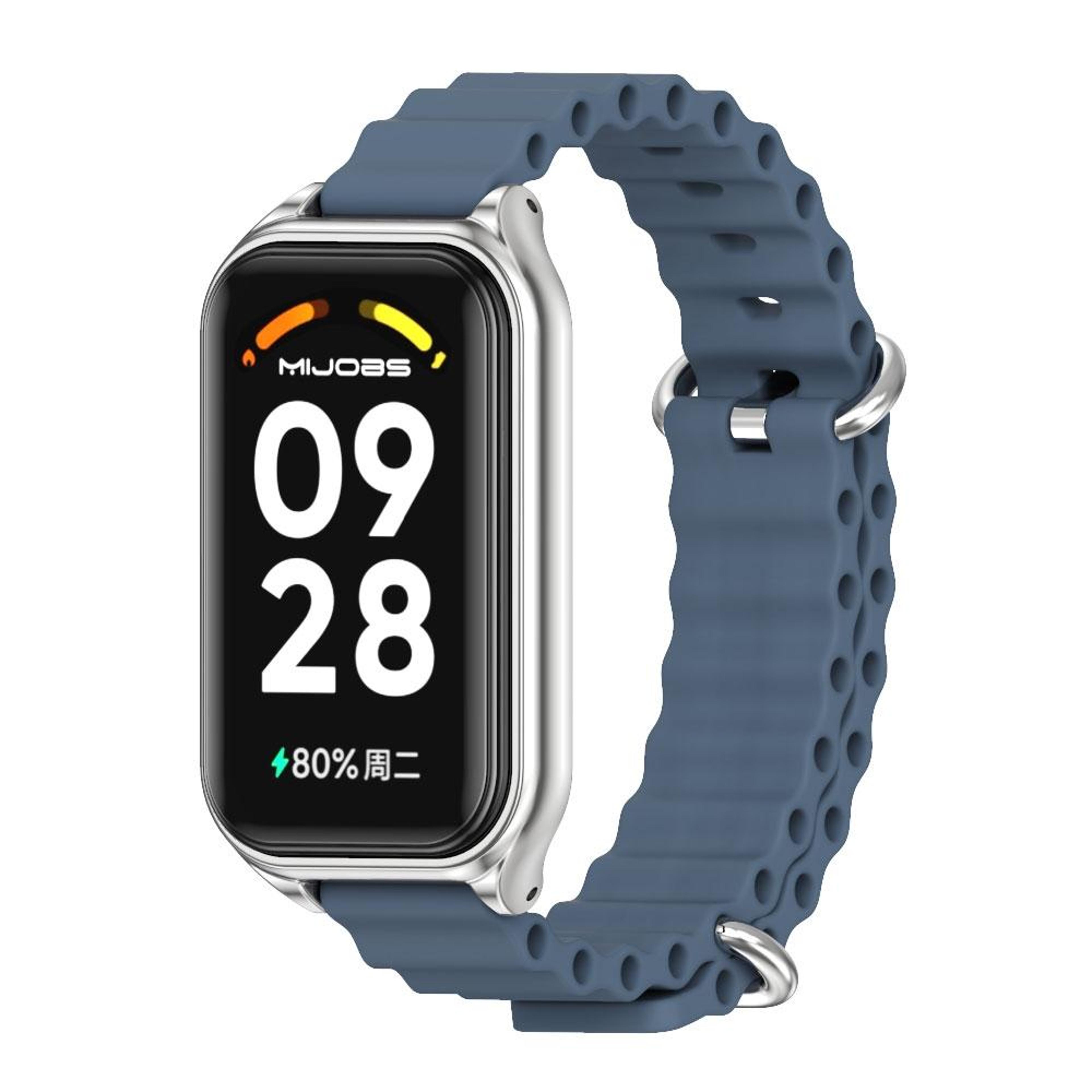 Mijobs Ocean Silicone Watch Band With Metal Shell For Xiaomi Smart Band 8 Active Redmi Band 2 14