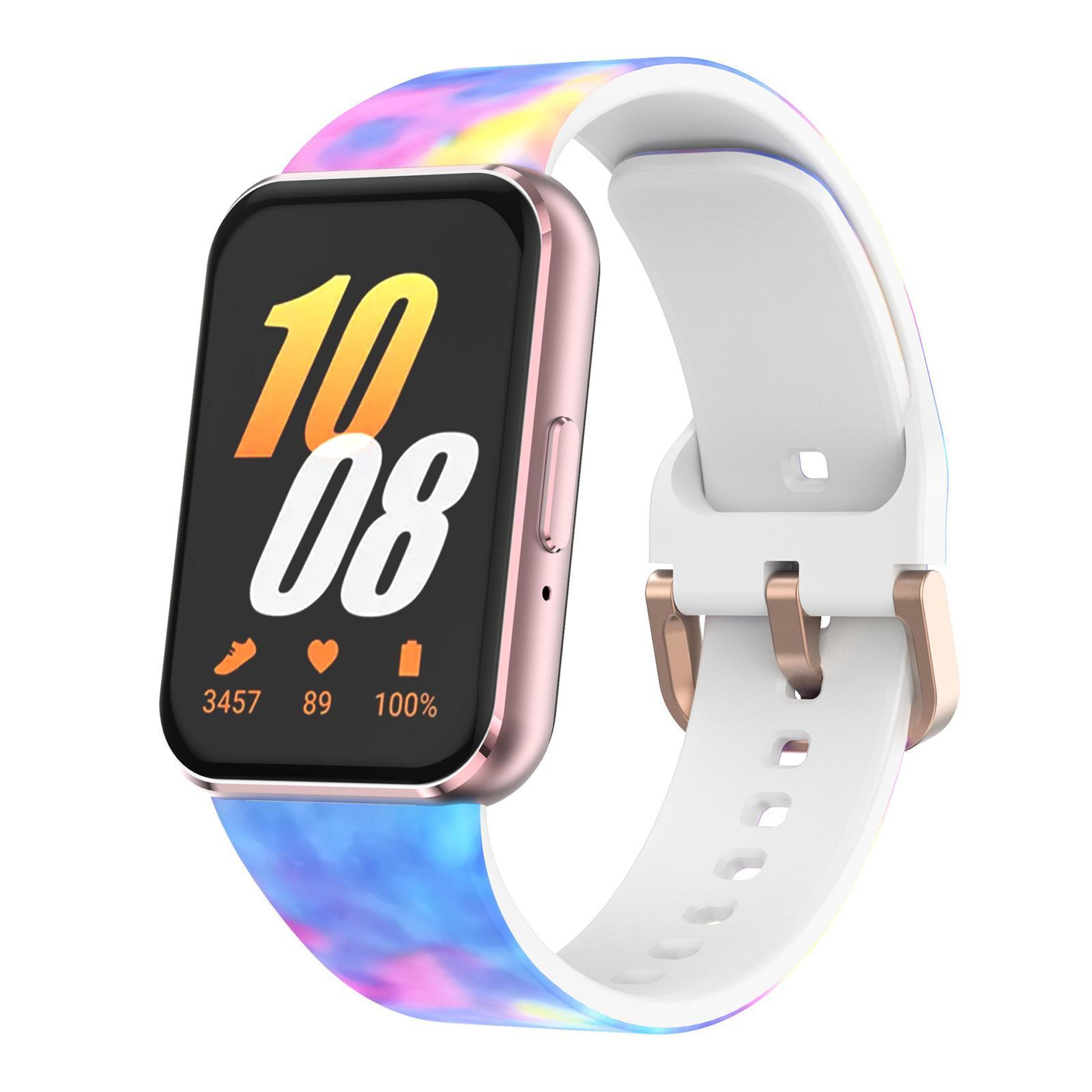 Samsung Galaxy Fit3 Silicone Watch Band With Gold Buckle Printed Adjustable Replacement Strap 6