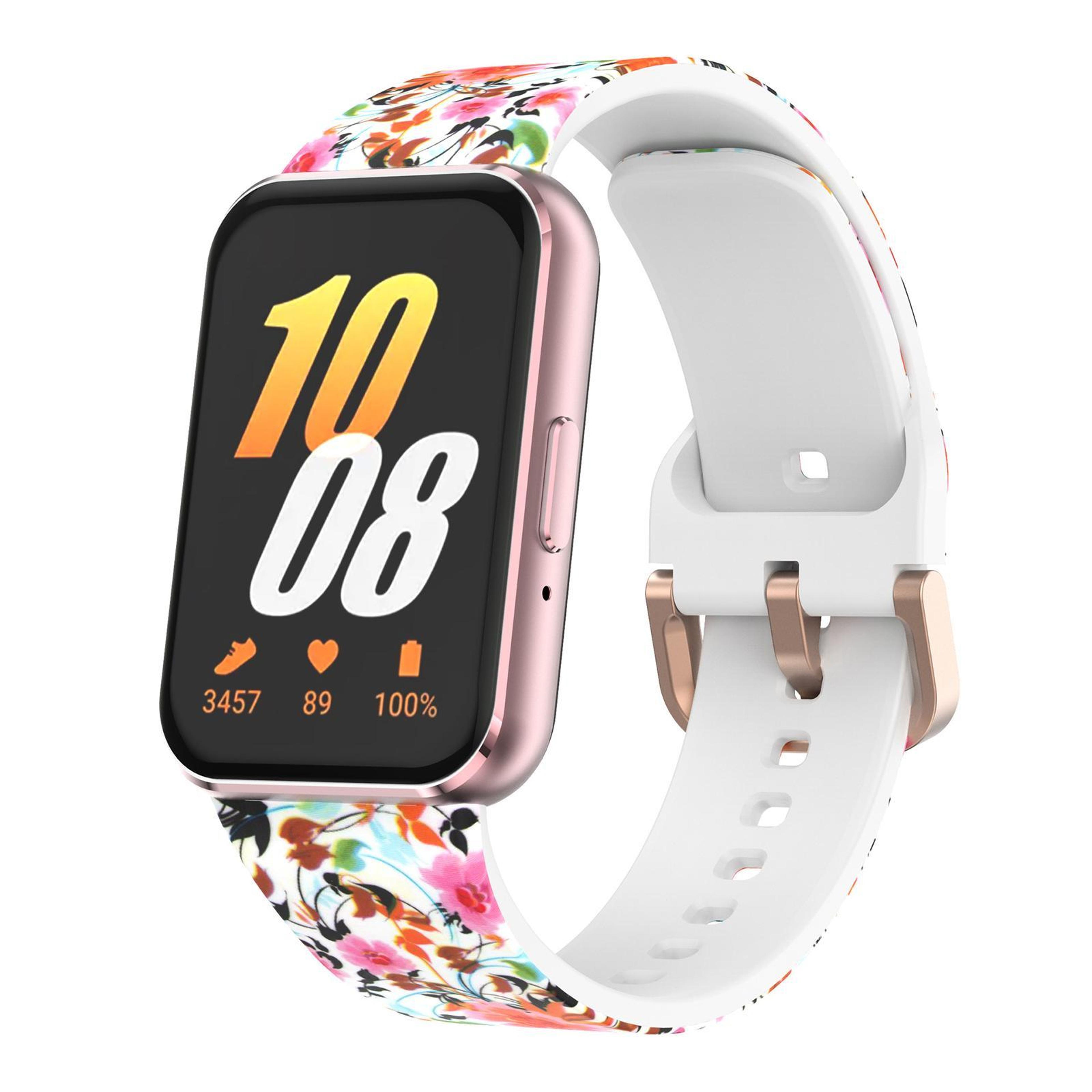 Samsung Galaxy Fit3 Silicone Watch Band With Gold Buckle Printed Adjustable Replacement Strap 12