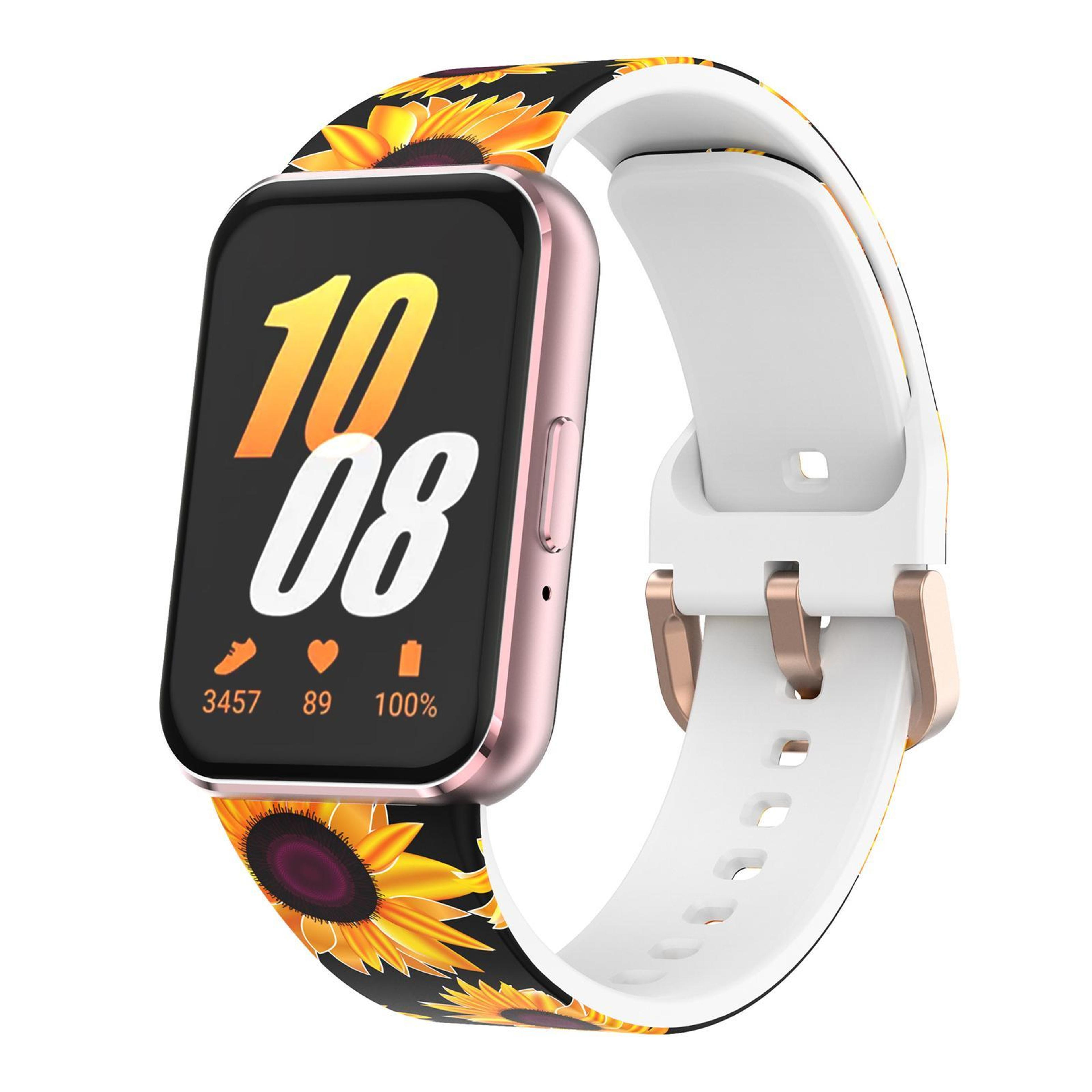 Samsung Galaxy Fit3 Silicone Watch Band With Gold Buckle Printed Adjustable Replacement Strap 17