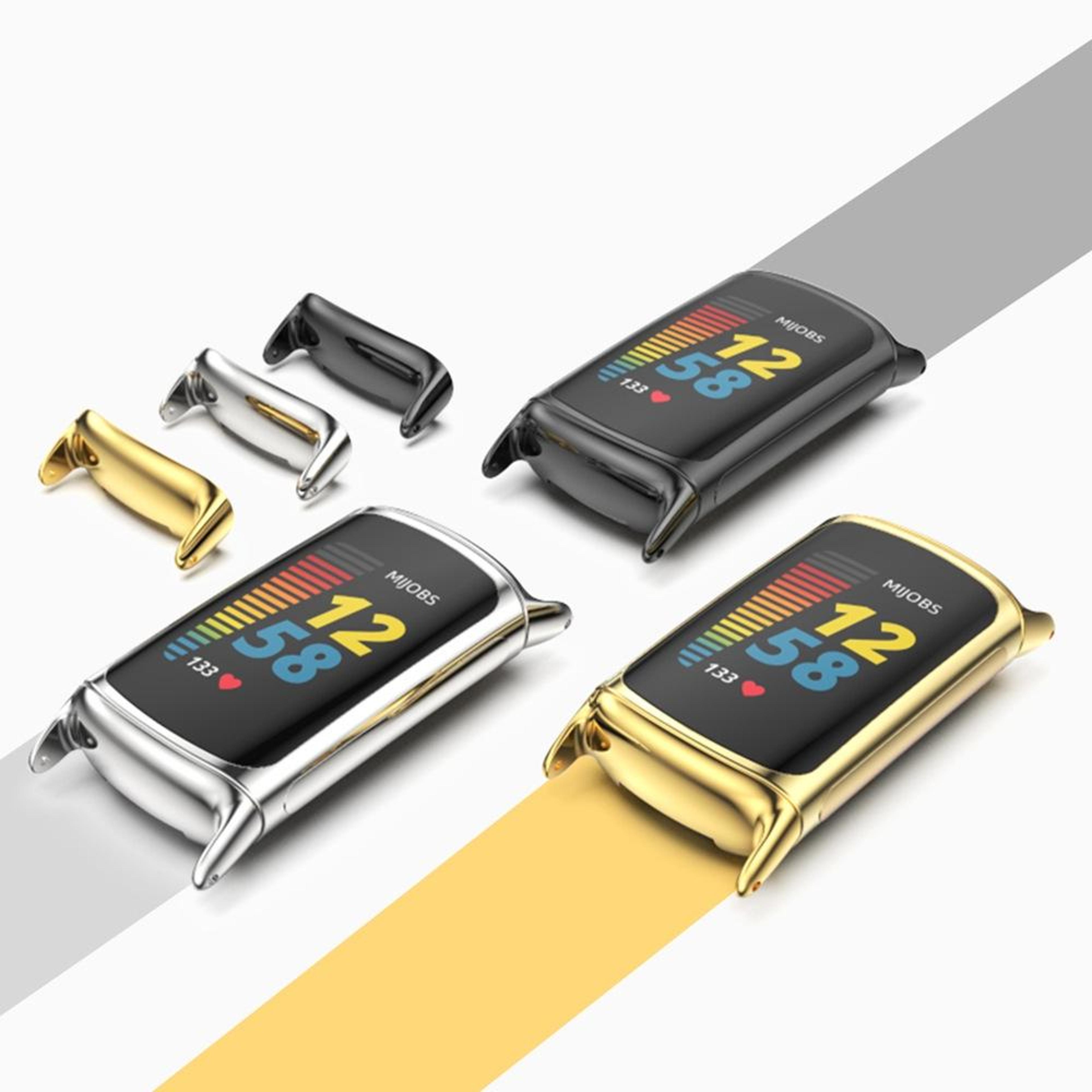 Mijobs Fitbit Charge 6 Band TPU Leather Replacement Watch Band For Fitbit Charge 5 2