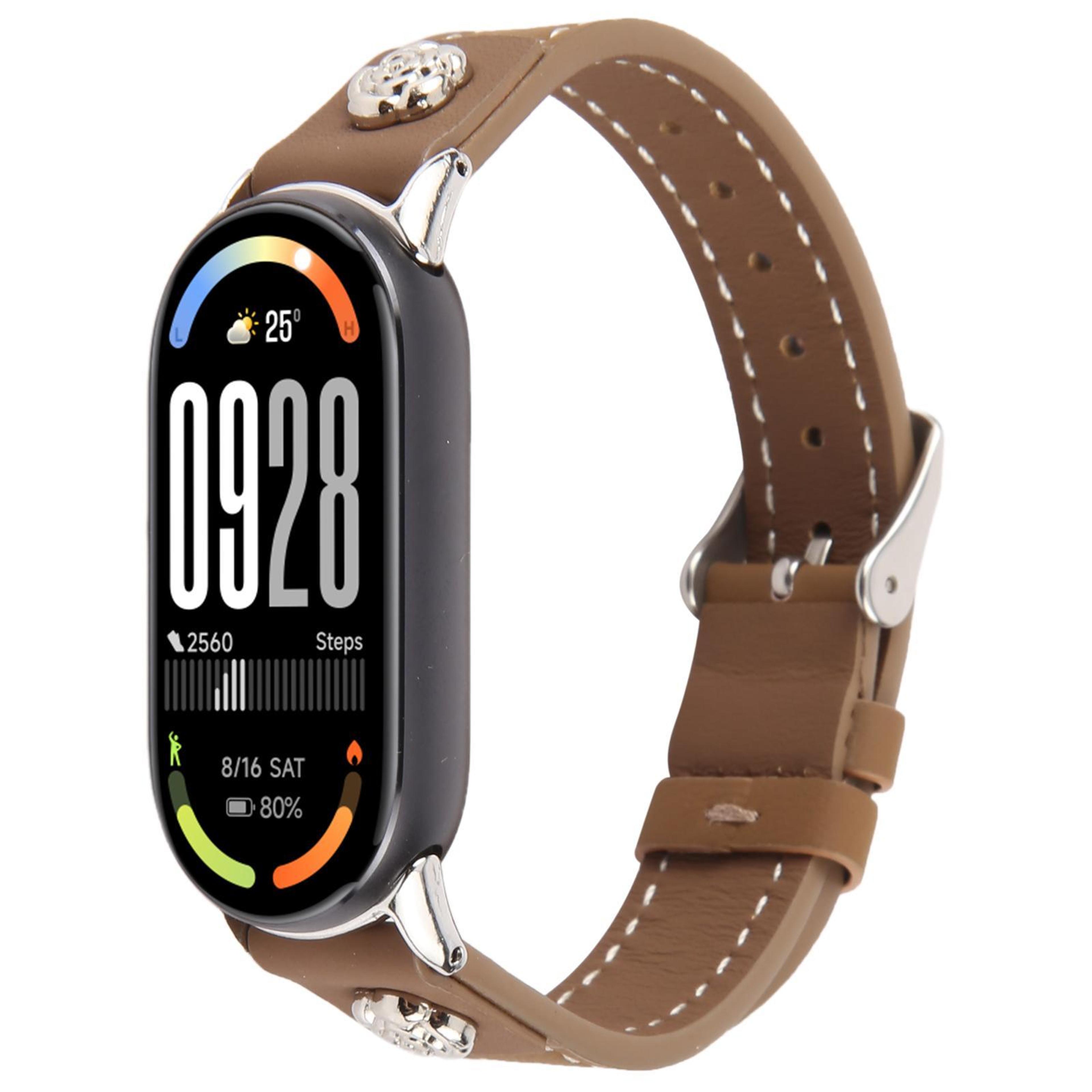 Xiaomi Smart Band 10 9 8 Leather Watch Band Rivet Camellia Microfiber Replacement Strap 6