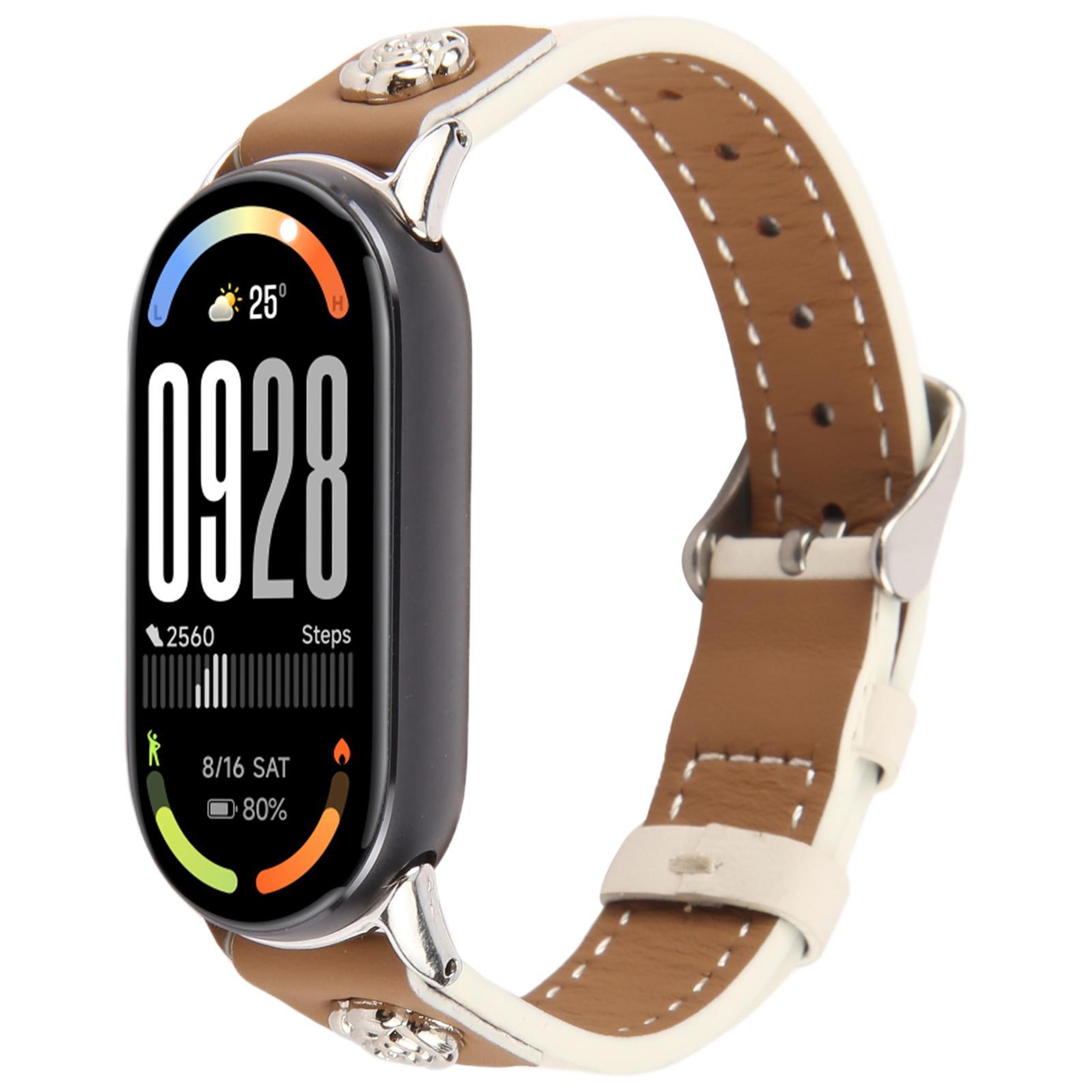 Xiaomi Smart Band 10 9 8 Leather Watch Band Rivet Camellia Microfiber Replacement Strap 3