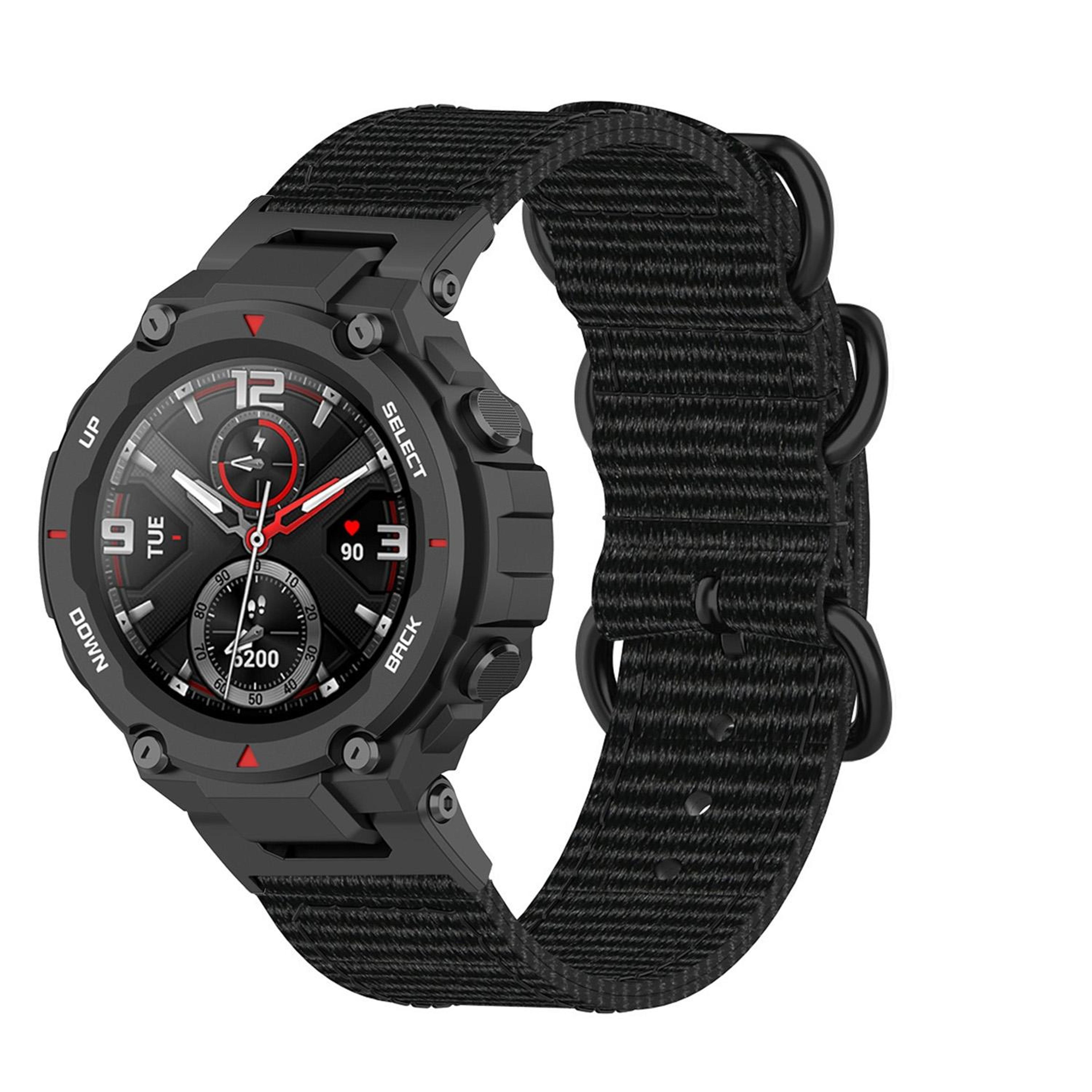 Amazfit T Rex T Rex Pro Ares Nylon Watch Band Adjustable Three Ring Black Buckle Strap 4