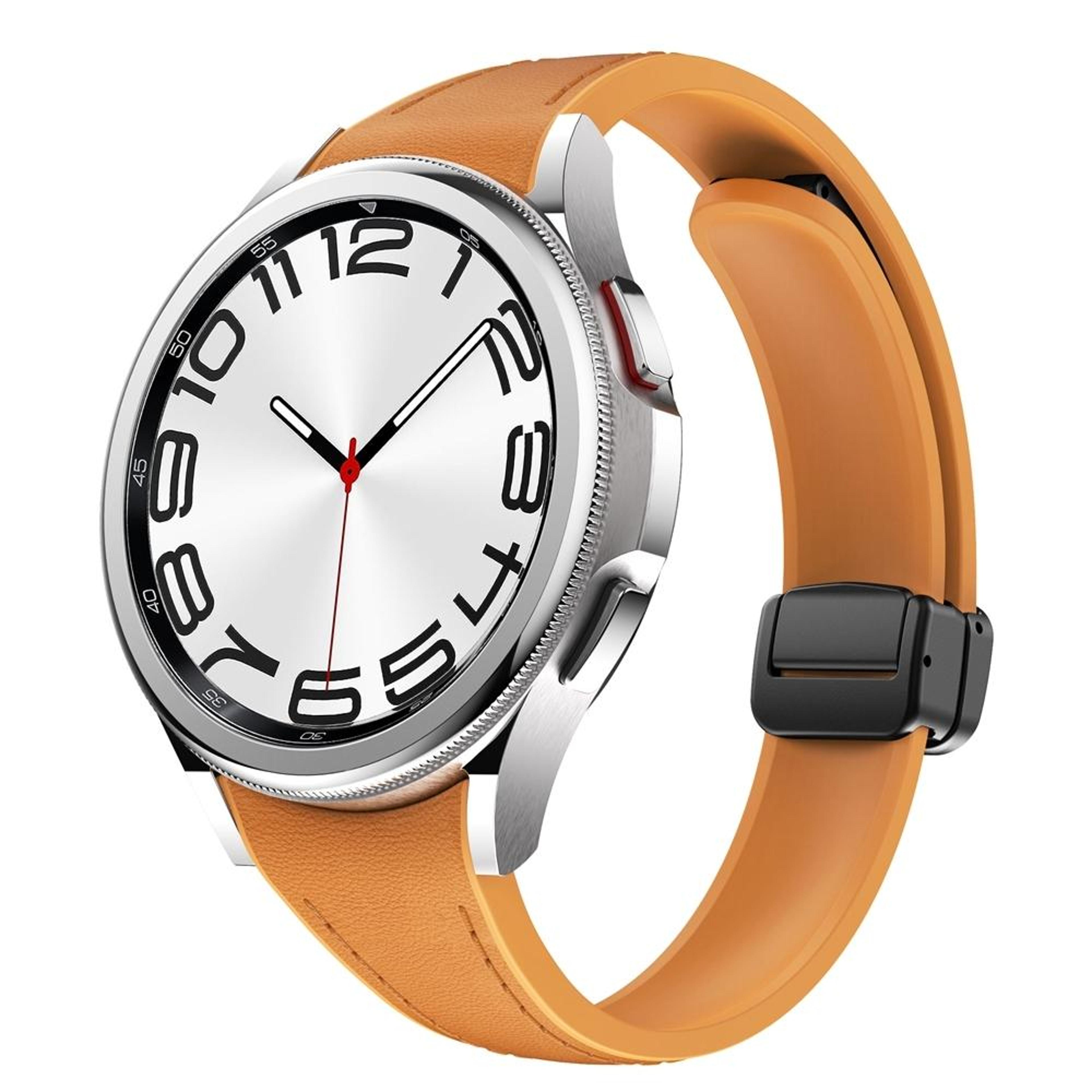 Samsung Galaxy Watch6 Magnetic Leather Watch Band Slim Silicone Watch Strap With Black Buckle 15