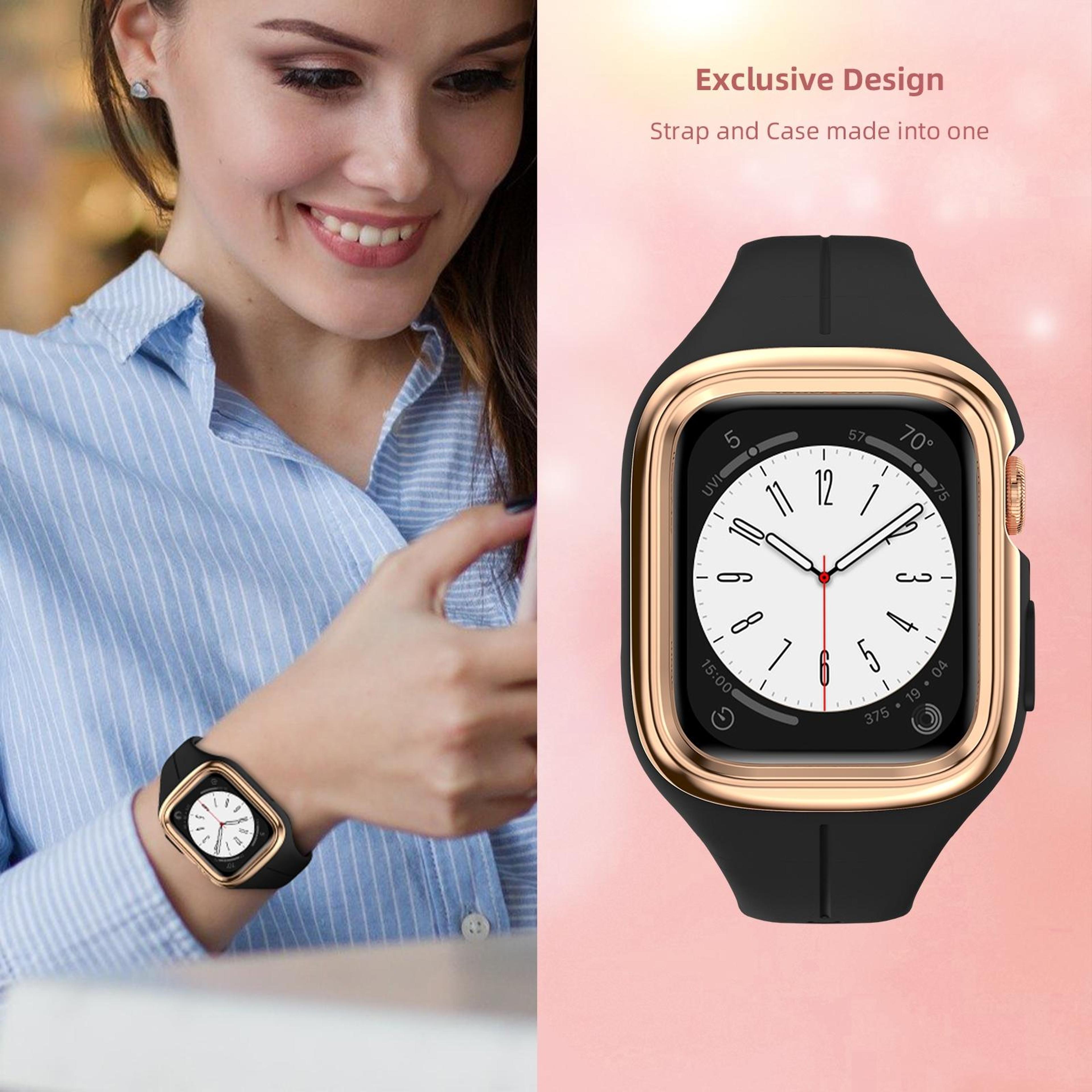 Apple Watch Silicone Watch Band With Stainless Steel Frame Adjustable Replacement Strap 7