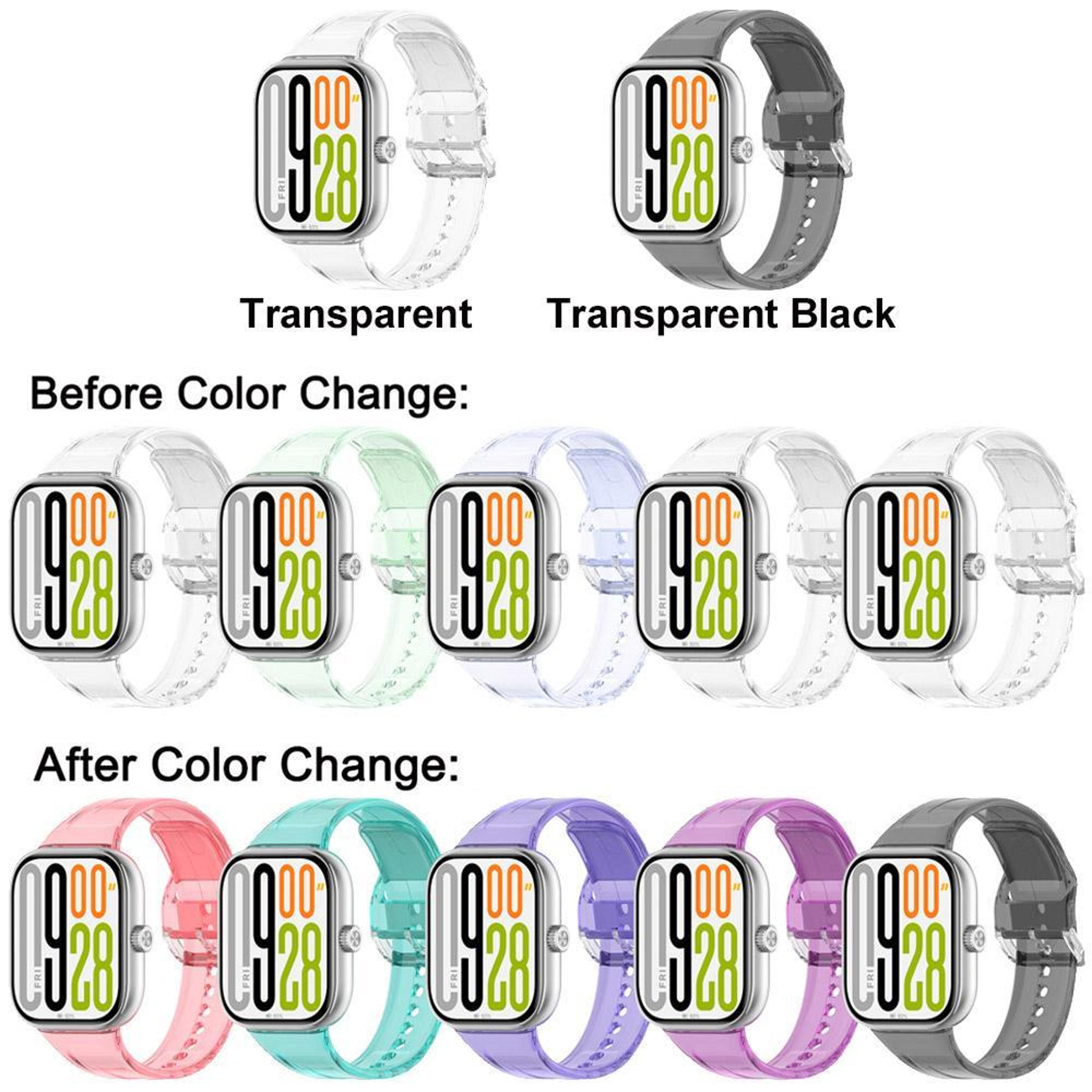 Color Changing TPU Watch Band For Xiaomi Band 10 Pro Redmi Watch 6 5 4 Soft Replacement Strap 10