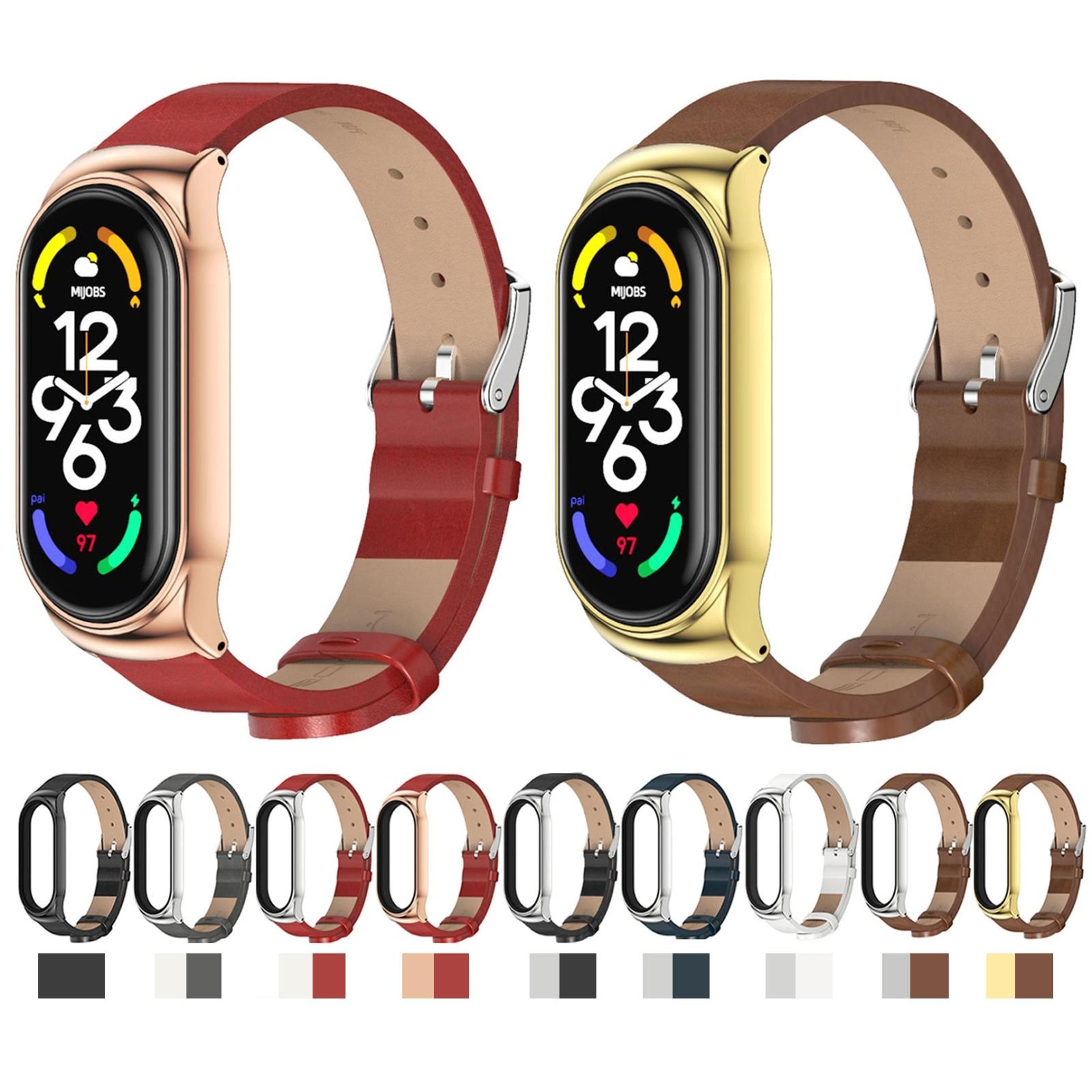 MIJOBS Xiaomi Mi Band 7 Strap Metal Case With Microfiber Leather Watch Band Replacement 6