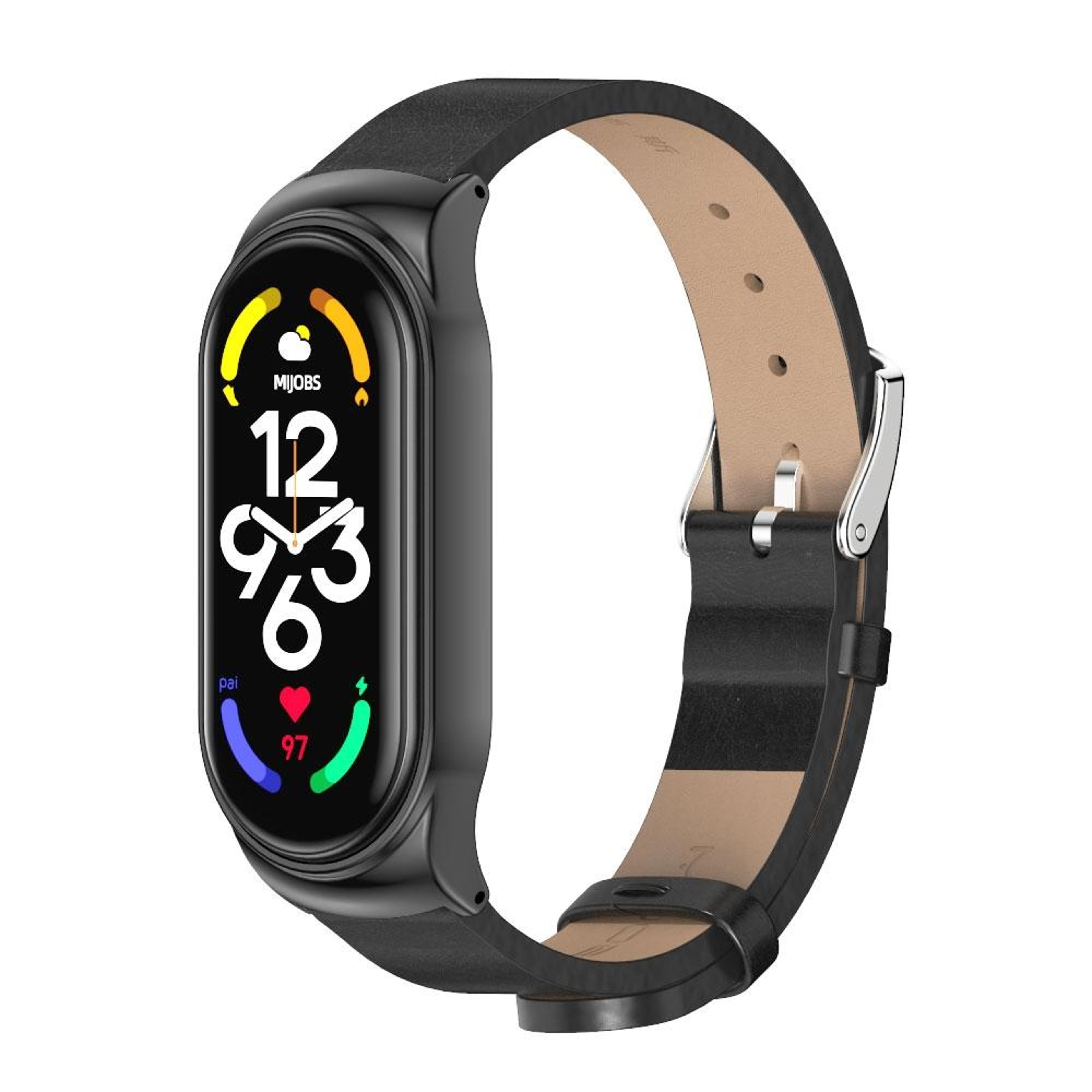 MIJOBS Xiaomi Mi Band 7 Strap Metal Case With Microfiber Leather Watch Band Replacement 1
