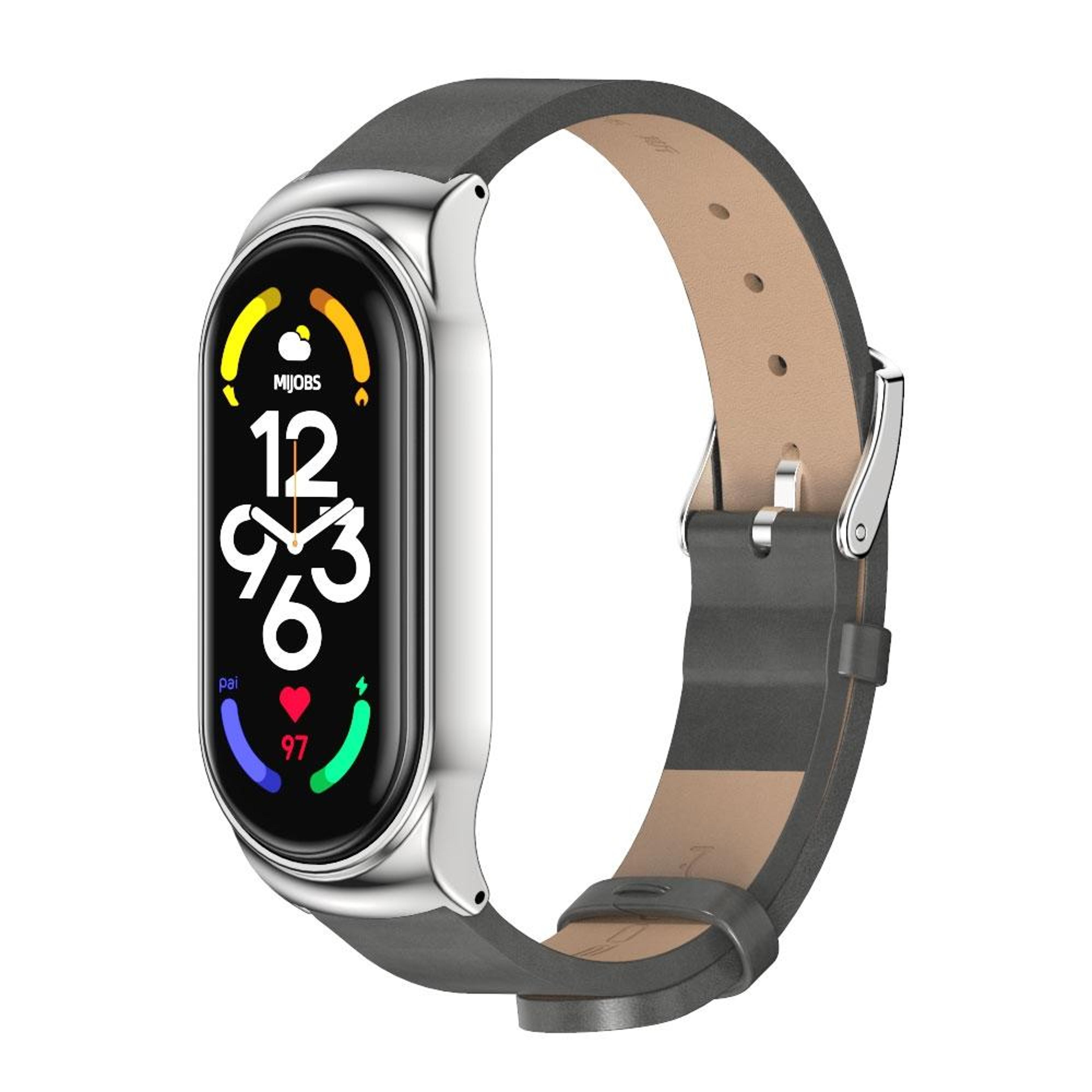 MIJOBS Xiaomi Mi Band 7 Strap Metal Case With Microfiber Leather Watch Band Replacement 10