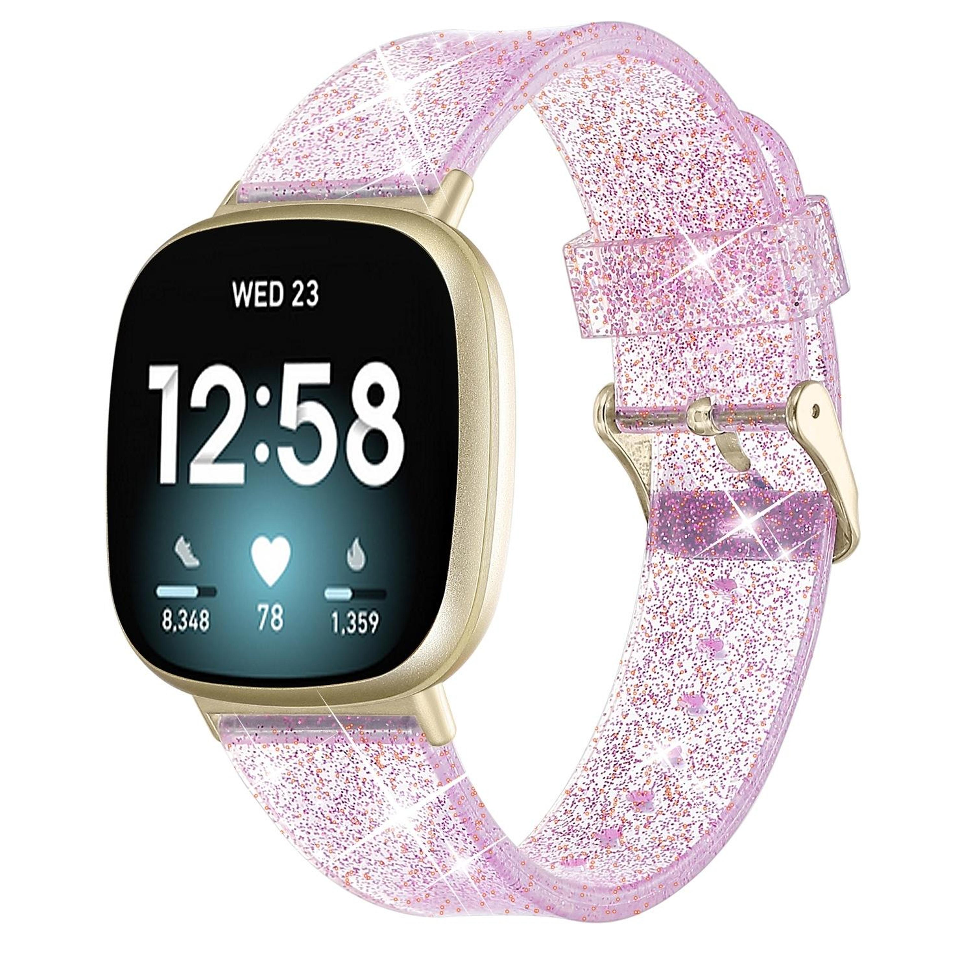Fitbit Versa 3 Band Glitter Silicone Watch Strap Soft Adjustable Replacement Band 3