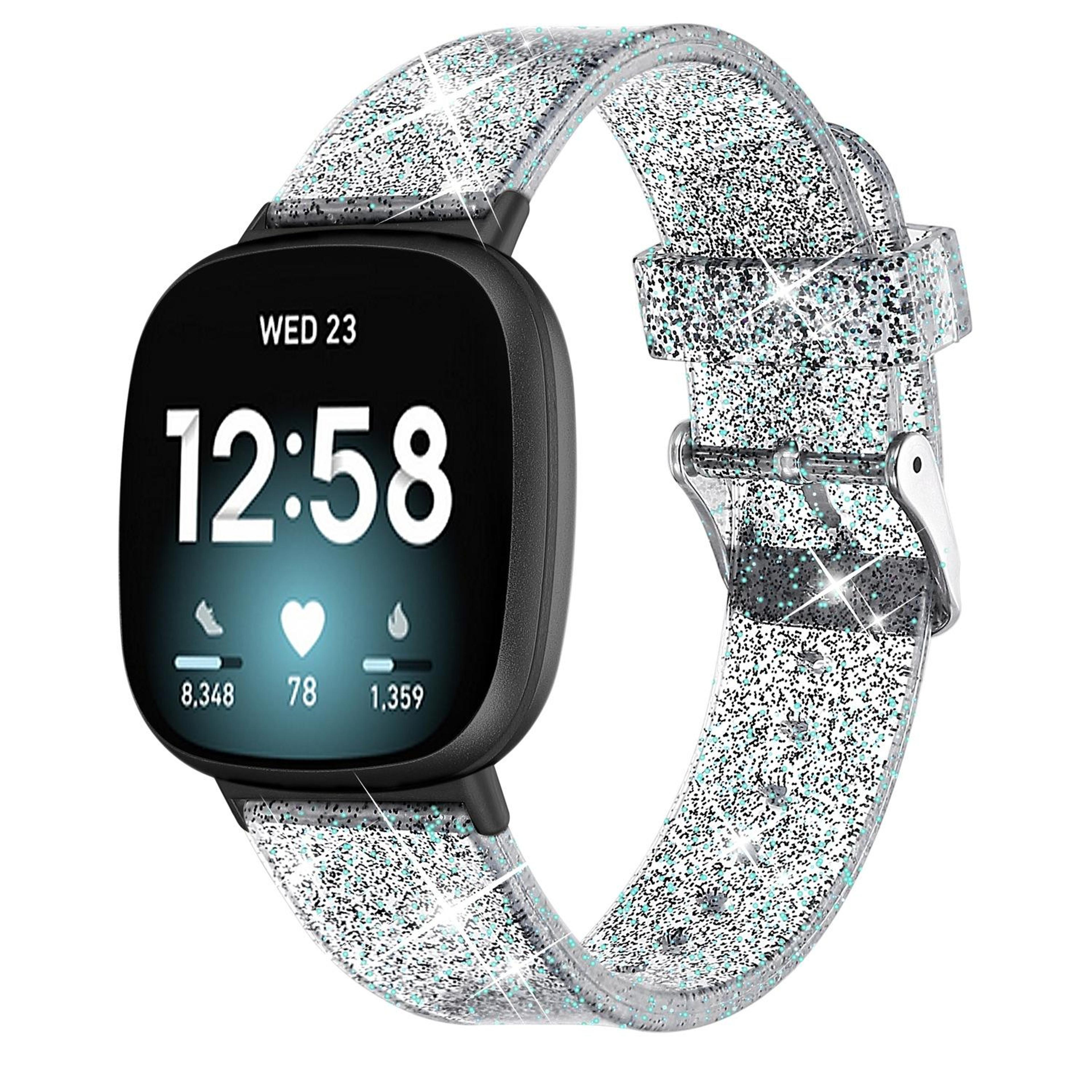 Fitbit Versa 3 Band Glitter Silicone Watch Strap Soft Adjustable Replacement Band 2
