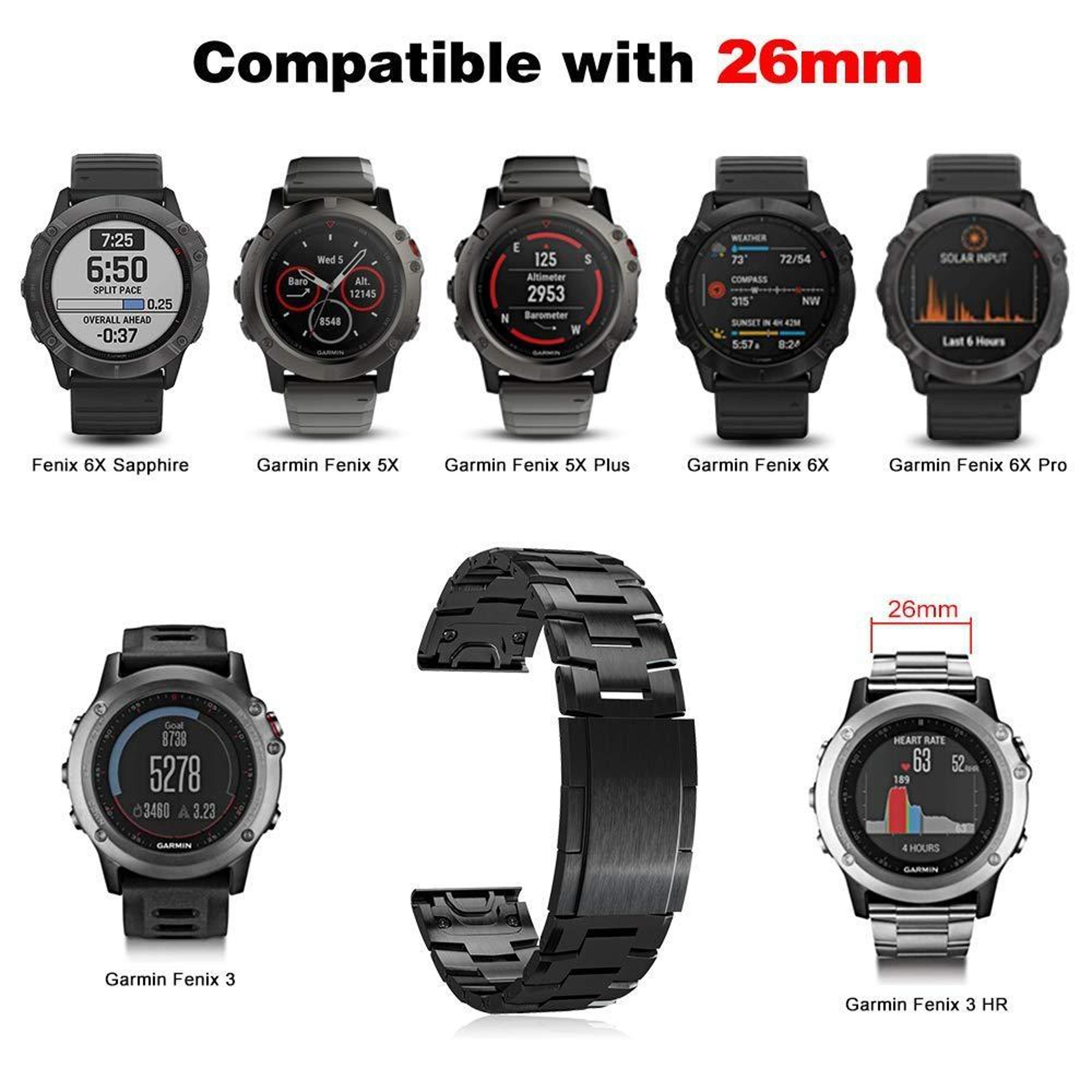 Garmin Fenix 6X Titanium Watch Band 26mm Quick Release Watch Band Adjustable Replacement Strap 4
