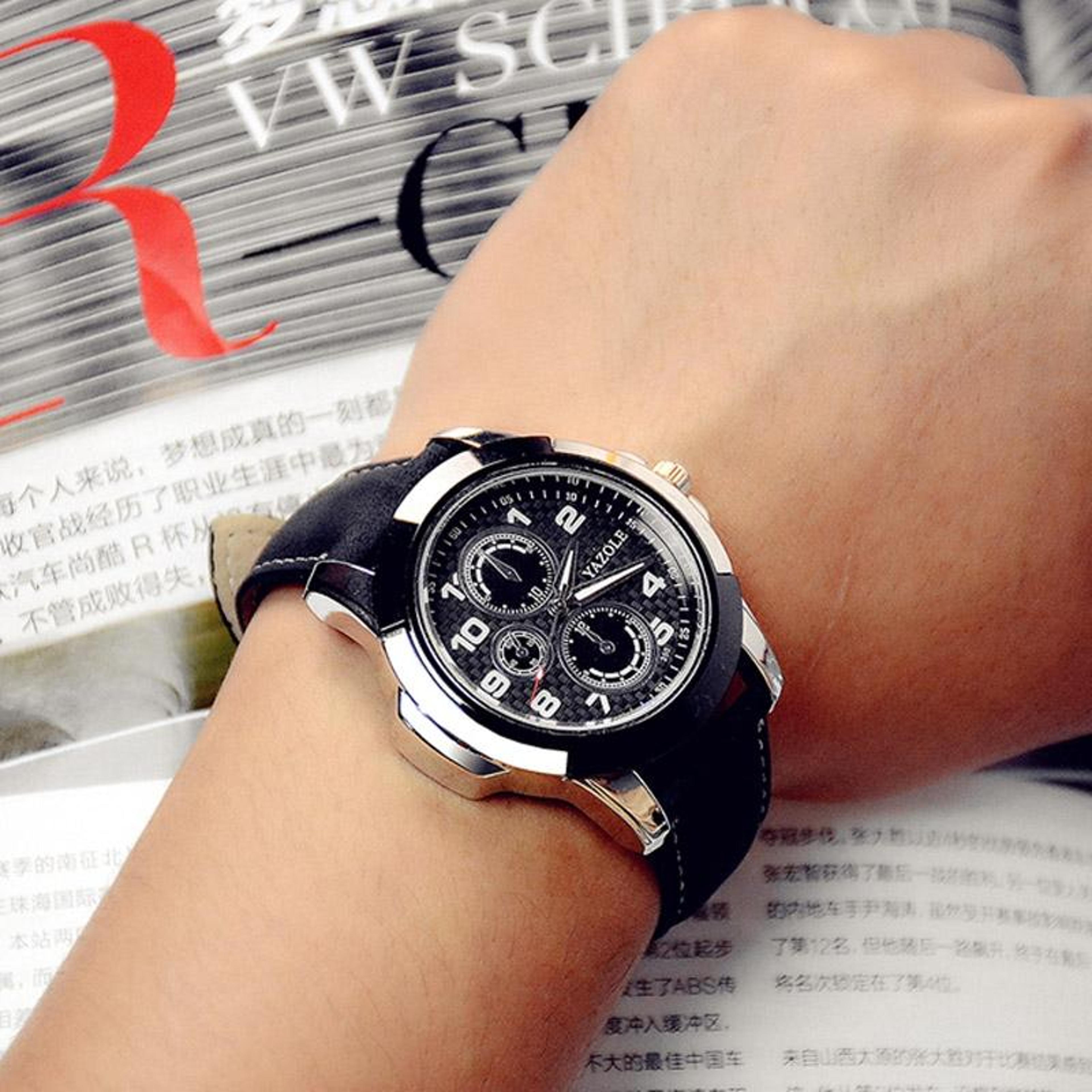 YAZOLE 350 Mens Sports Watch Quartz Watch With Three Eye Dial And 3ATM Water Resistance 1