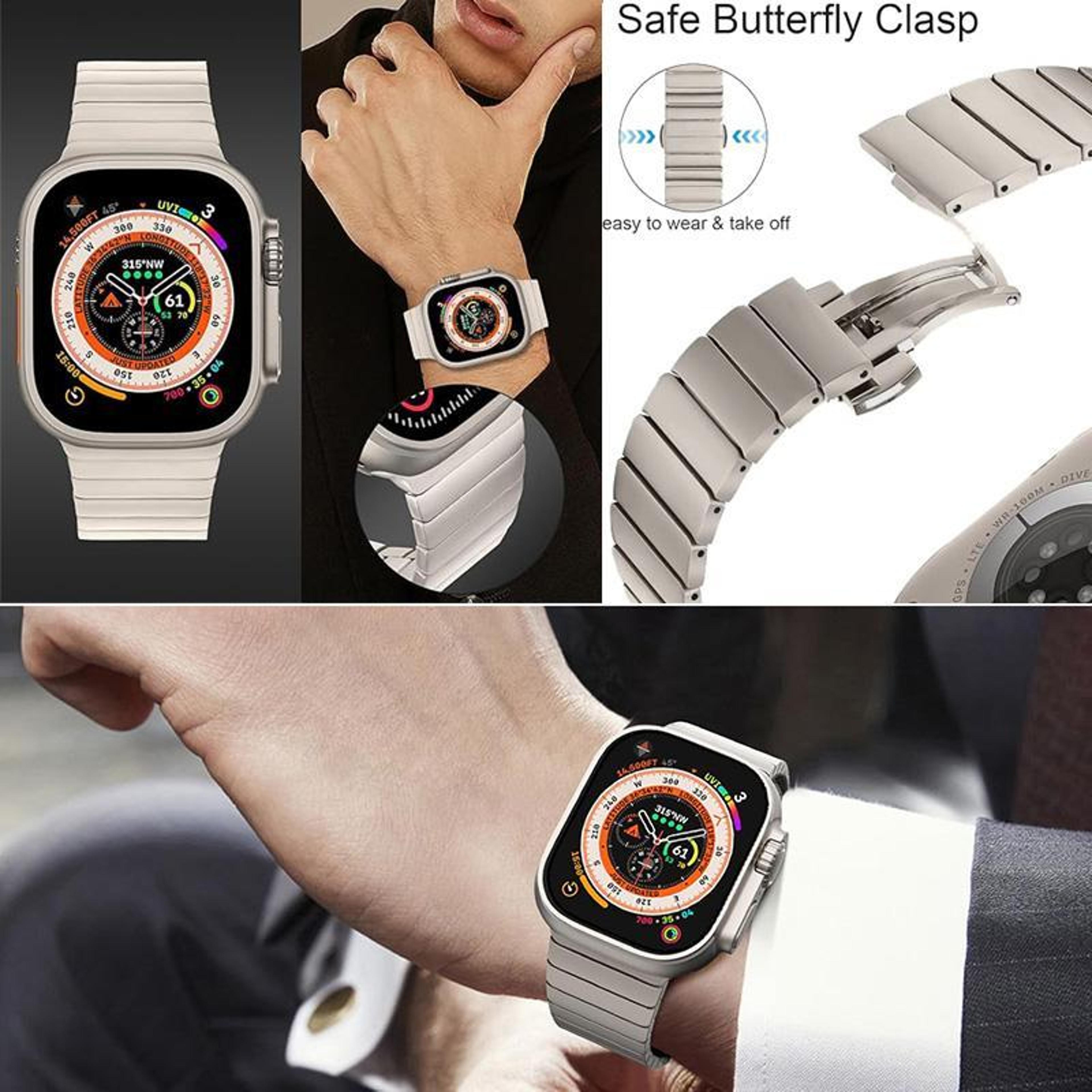 Apple Watch Titanium Watch Band With Butterfly Clasp Adjustable Metal Strap 7