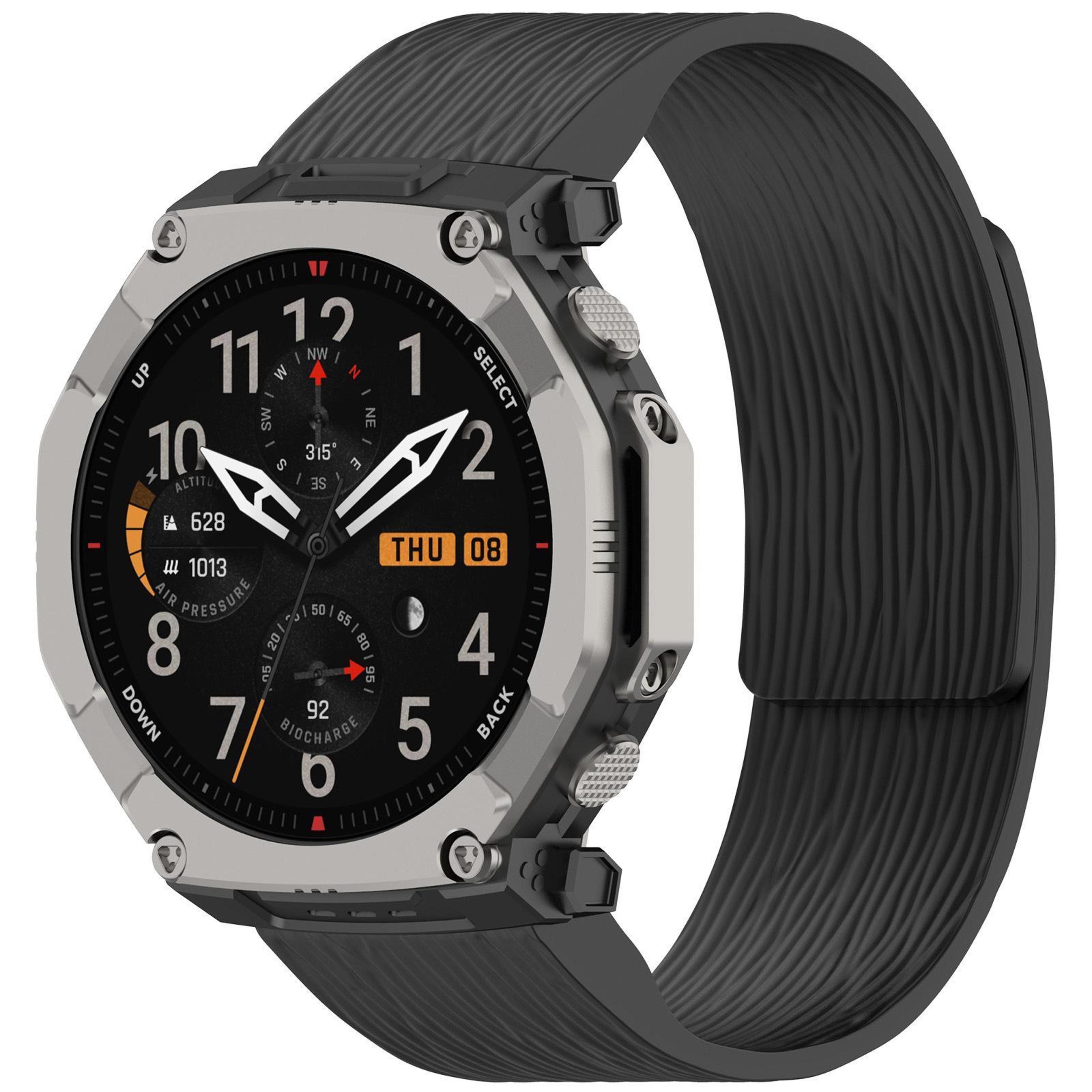 Amazfit T Rex Ultra 2 Magnetic Silicone Watch Band Pleated Texture Adjustable Replacement Strap 1