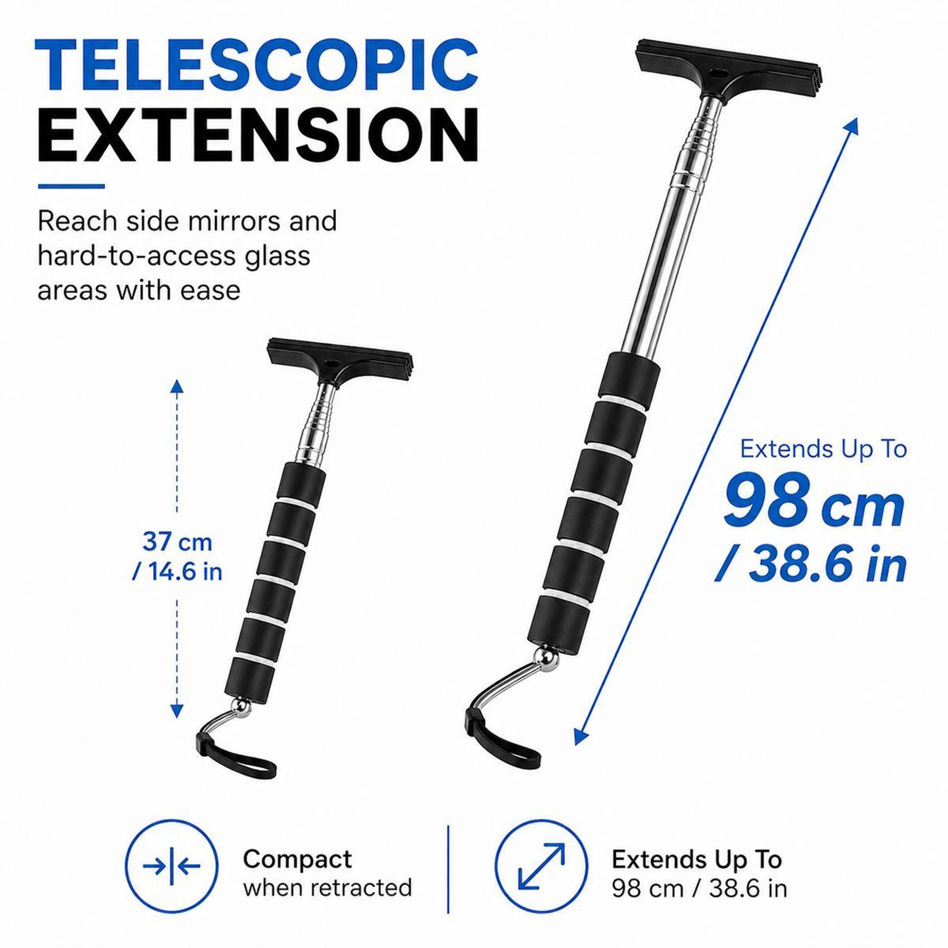 Car Rearview Mirror Wiper Telescopic Window Cleaner Stainless Steel Extendable Glass Squeegee 4