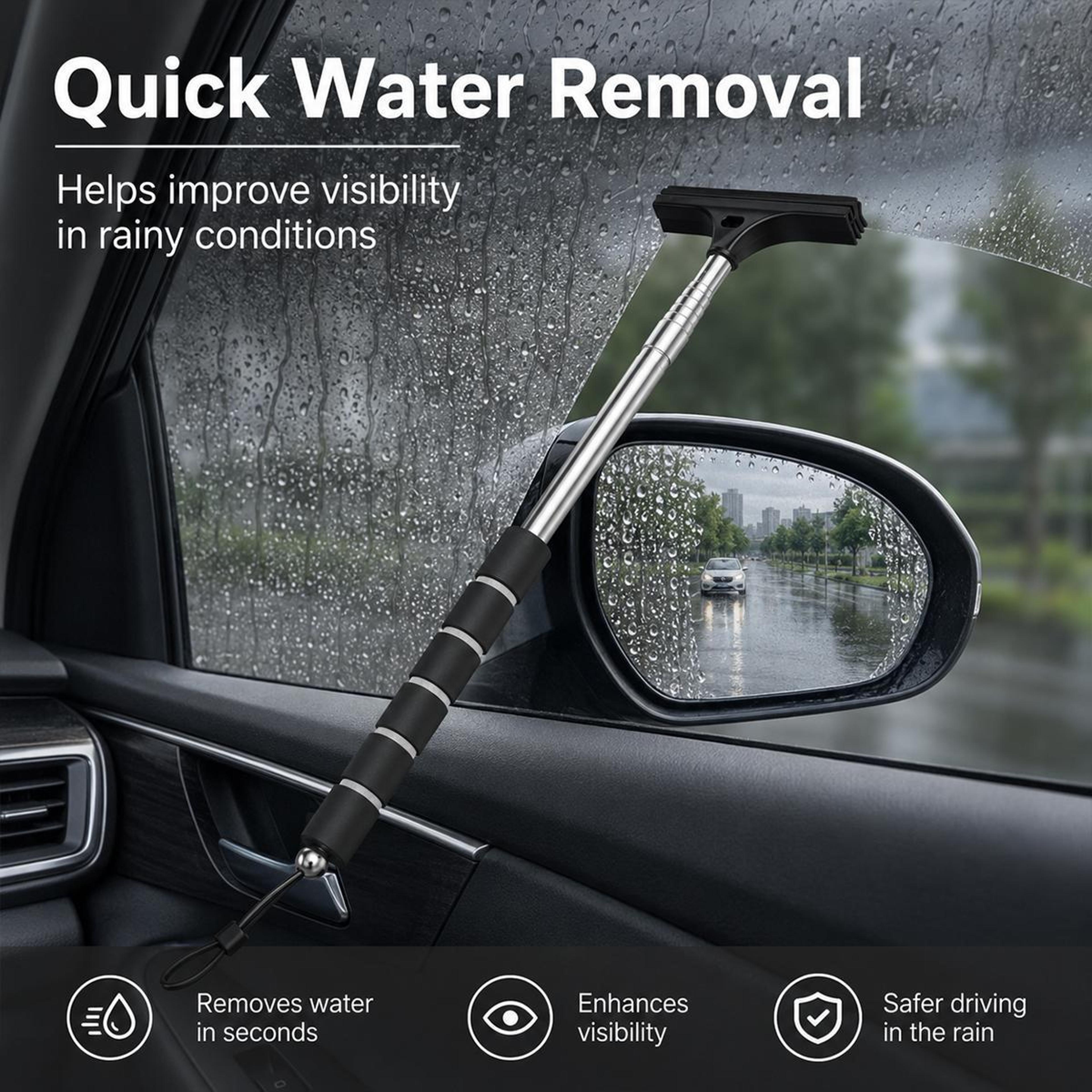 Car Rearview Mirror Wiper Telescopic Window Cleaner Stainless Steel Extendable Glass Squeegee 9