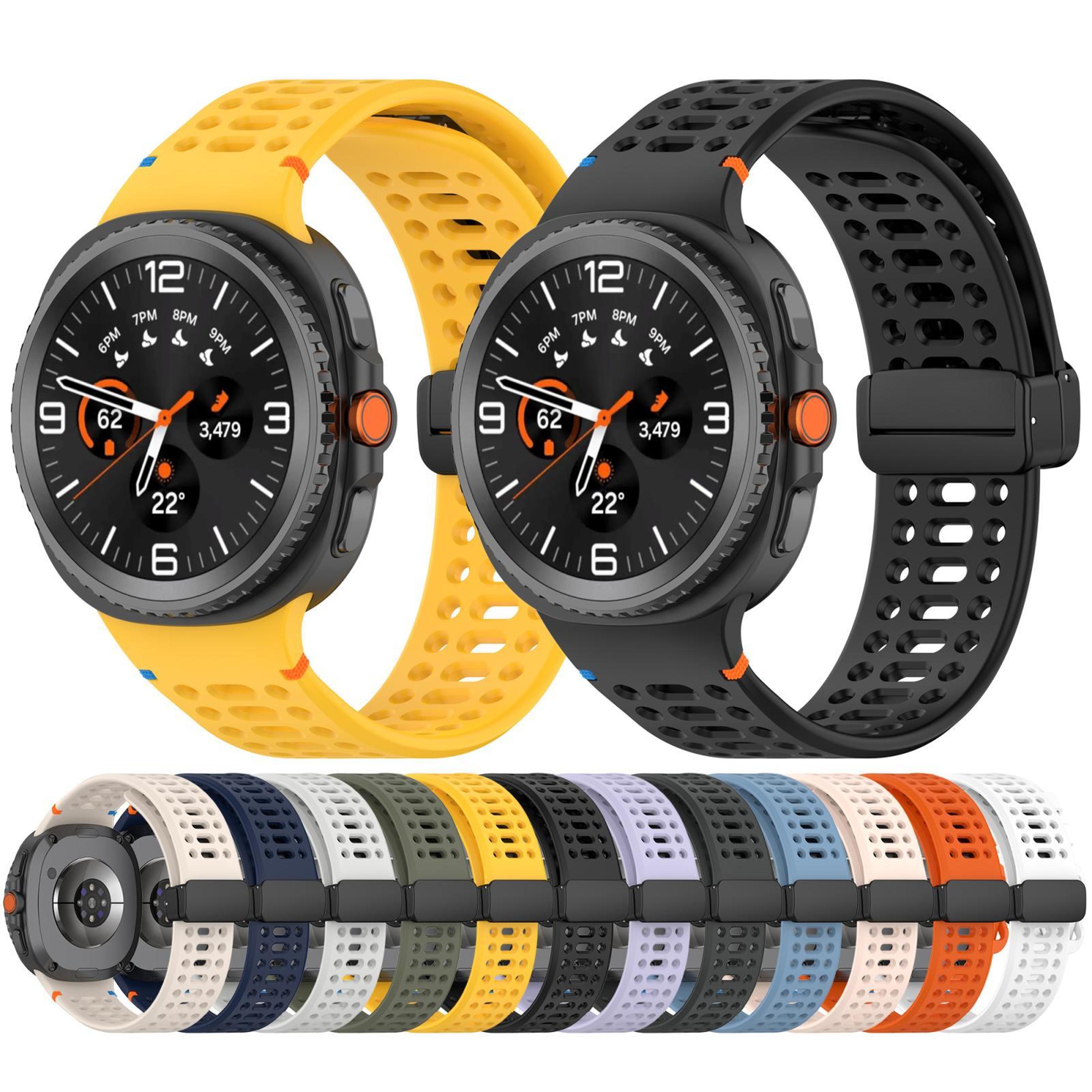 Samsung Galaxy Watch8 Magnetic Silicone Watch Band Breathable Stitched Replacement Strap With Black 6