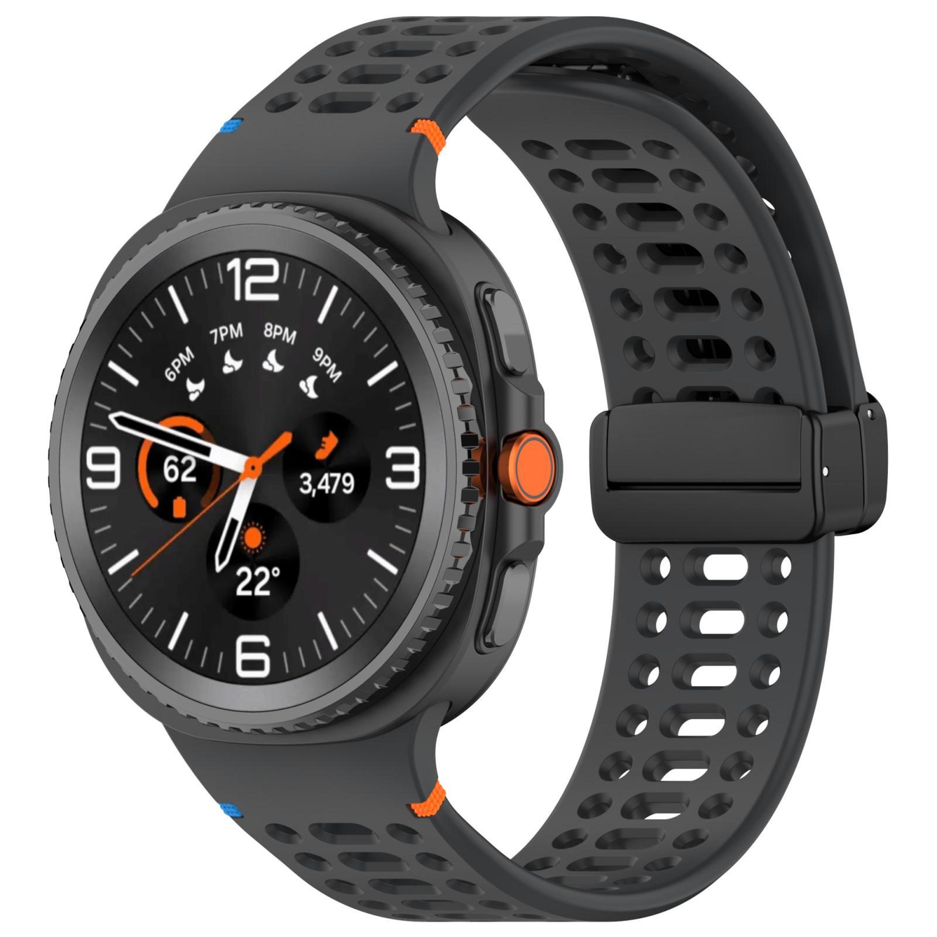 Samsung Galaxy Watch8 Magnetic Silicone Watch Band Breathable Stitched Replacement Strap With Black 12