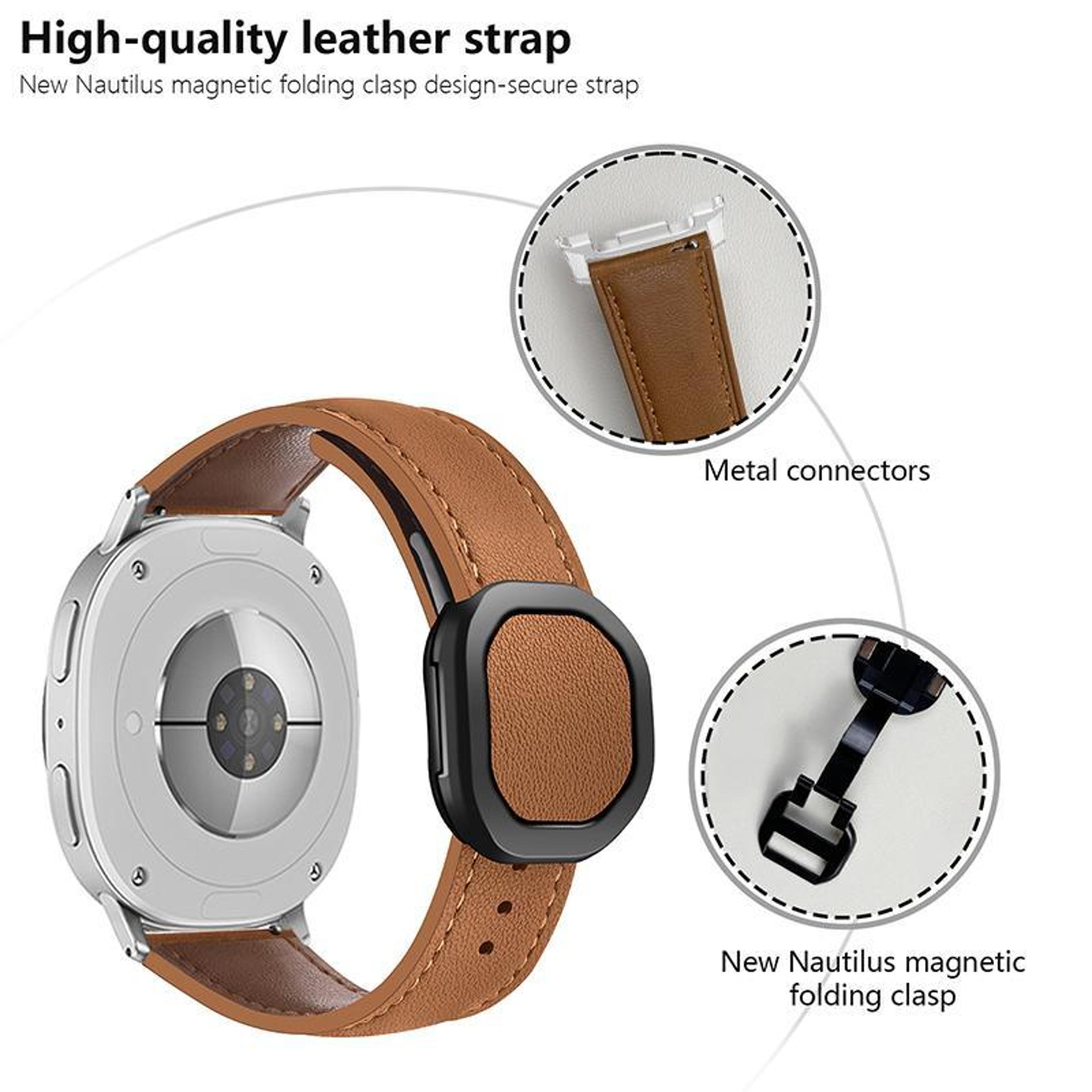 Samsung Galaxy Watch8 Classic Leather Watch Band With Magnetic Fold Buckle Adjustable Replacement S 6
