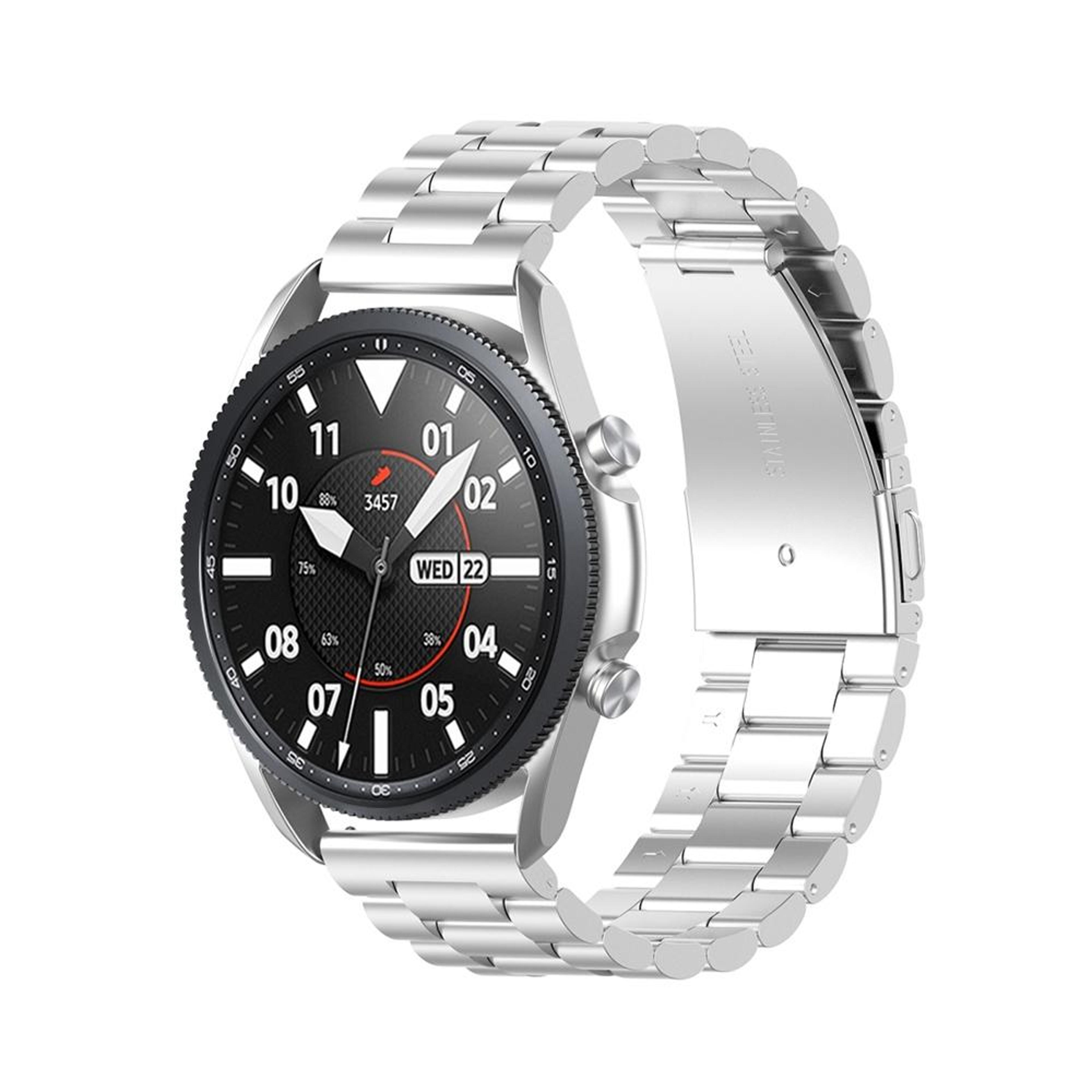 Galaxy Watch 3 45mm Stainless Steel Watch Band 22mm Three Bead Metal Replacement Strap With Screwdr 12