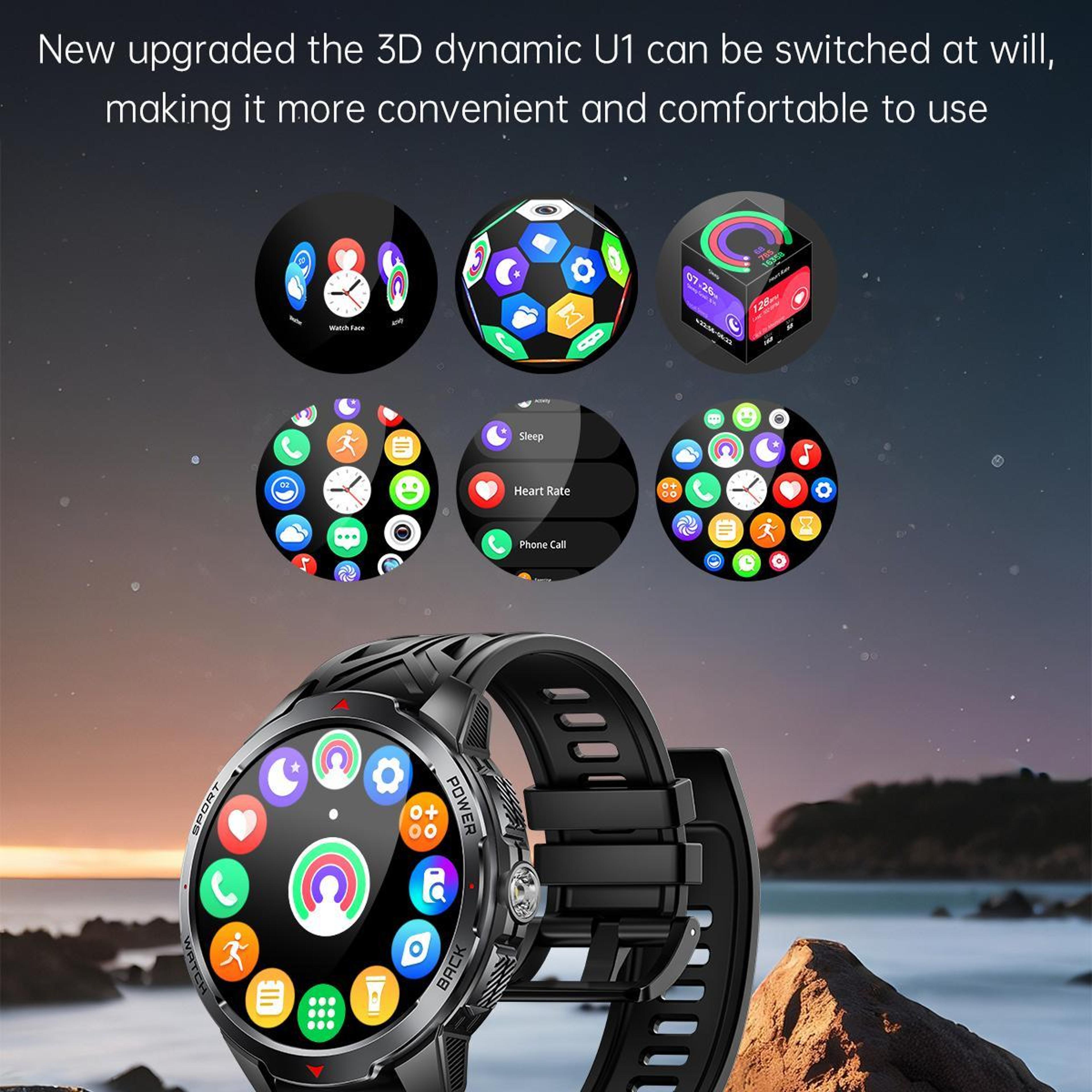 KT88 Outdoor Smart Watch 17 Inch TFT Display 3ATM Waterproof Fitness Tracker With Flashlight 3