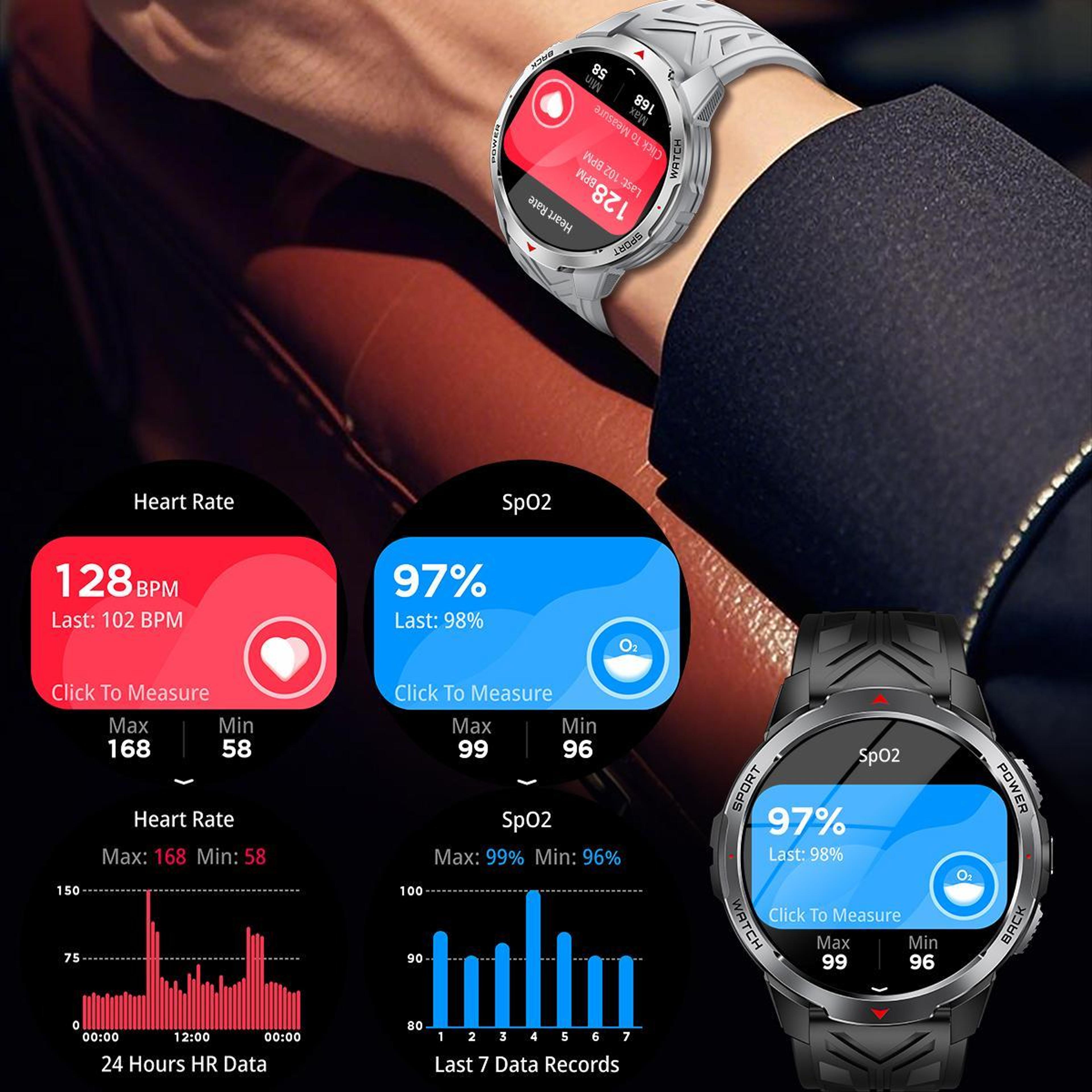 KT88 Outdoor Smart Watch 17 Inch TFT Display 3ATM Waterproof Fitness Tracker With Flashlight 7