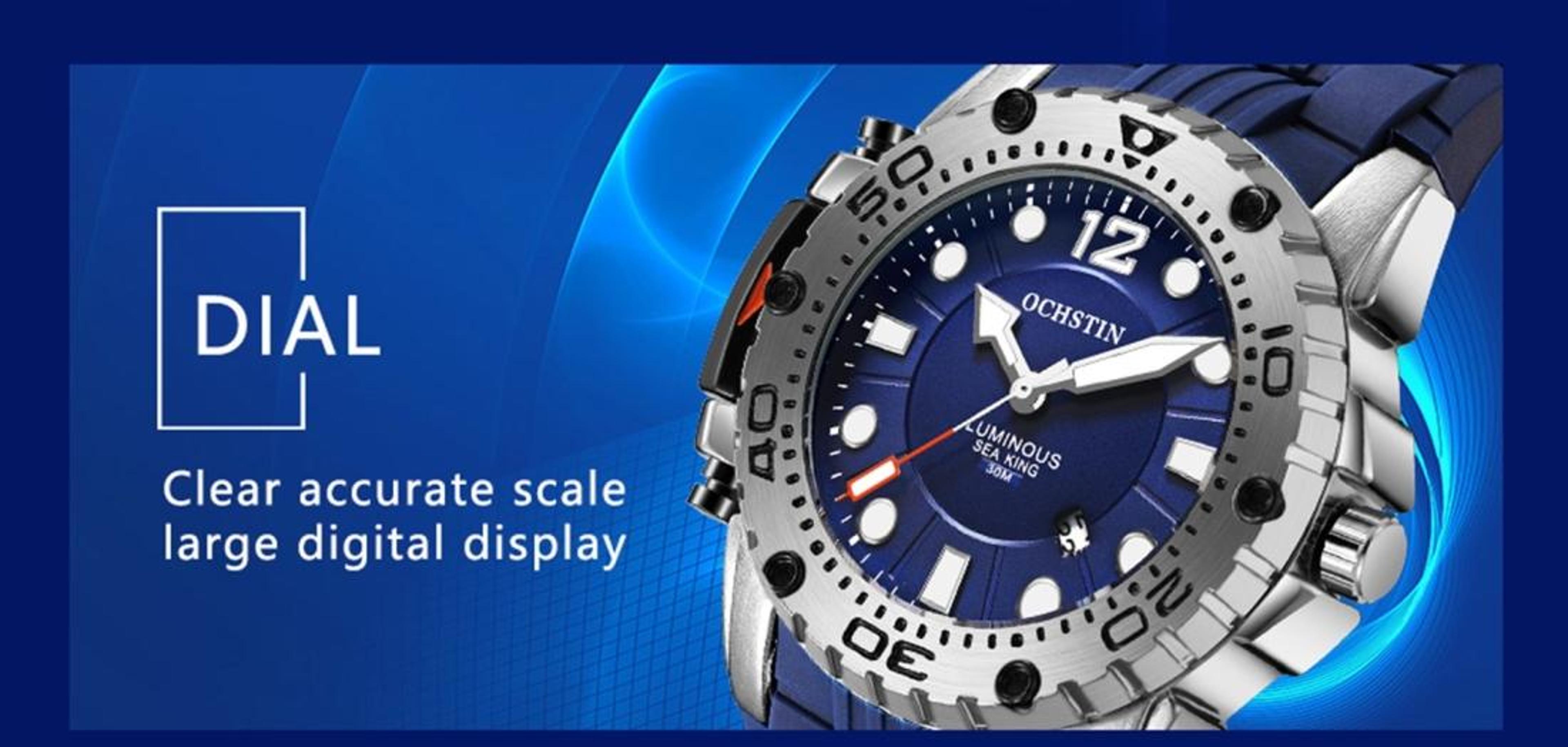 OCHSTIN 6124 Mens Sports Watch Waterproof Quartz Watch With Night Light Silicone Strap 9