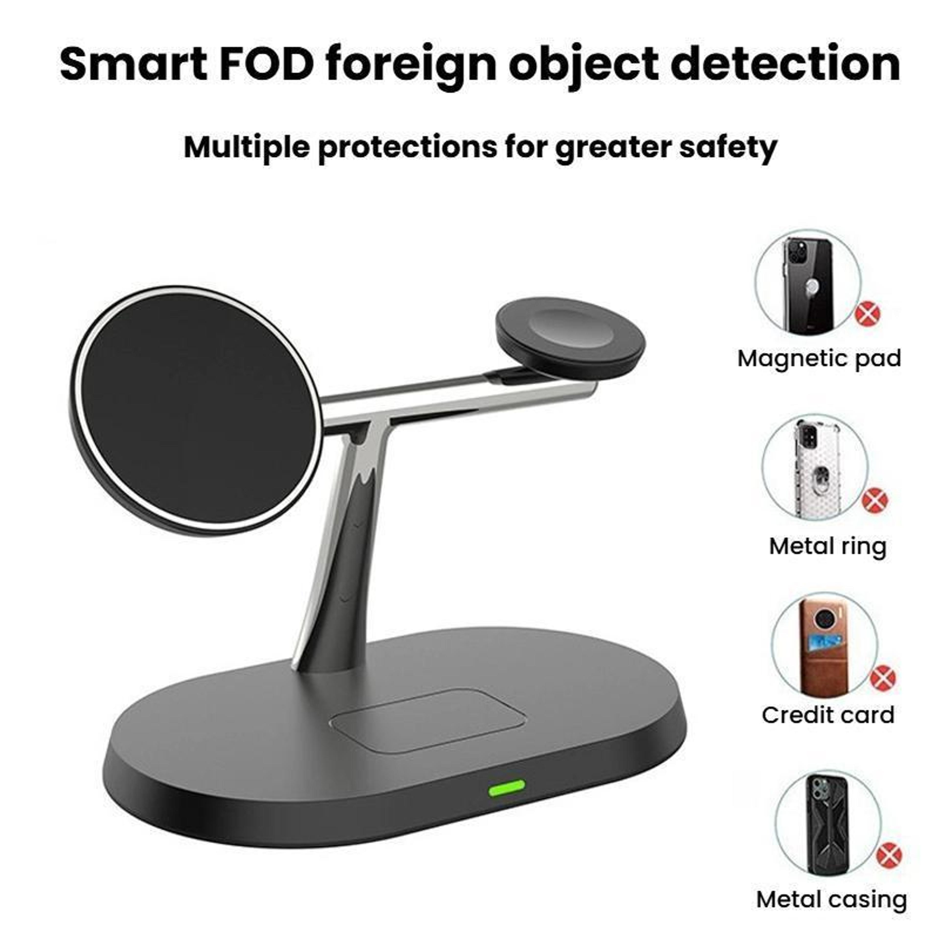 15W 3 In 1 Magnetic Wireless Charger Fast Charging Station For Phone Watch Earbuds With Adjustable  2