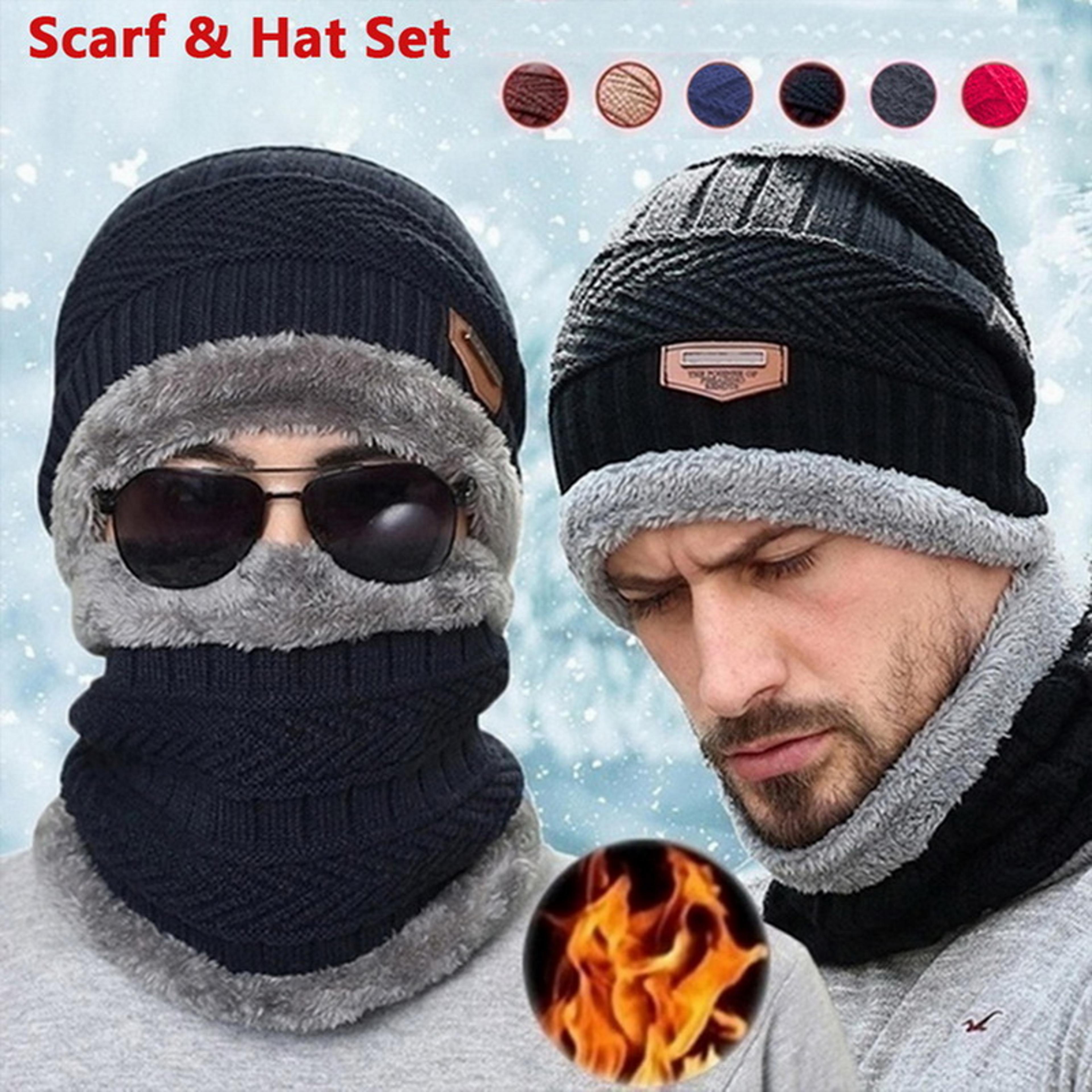 Knit Winter Hat For Men And Women Velvet Coral Fleece Scarf Thick Plus Velvet Neck Protect Cap For  1